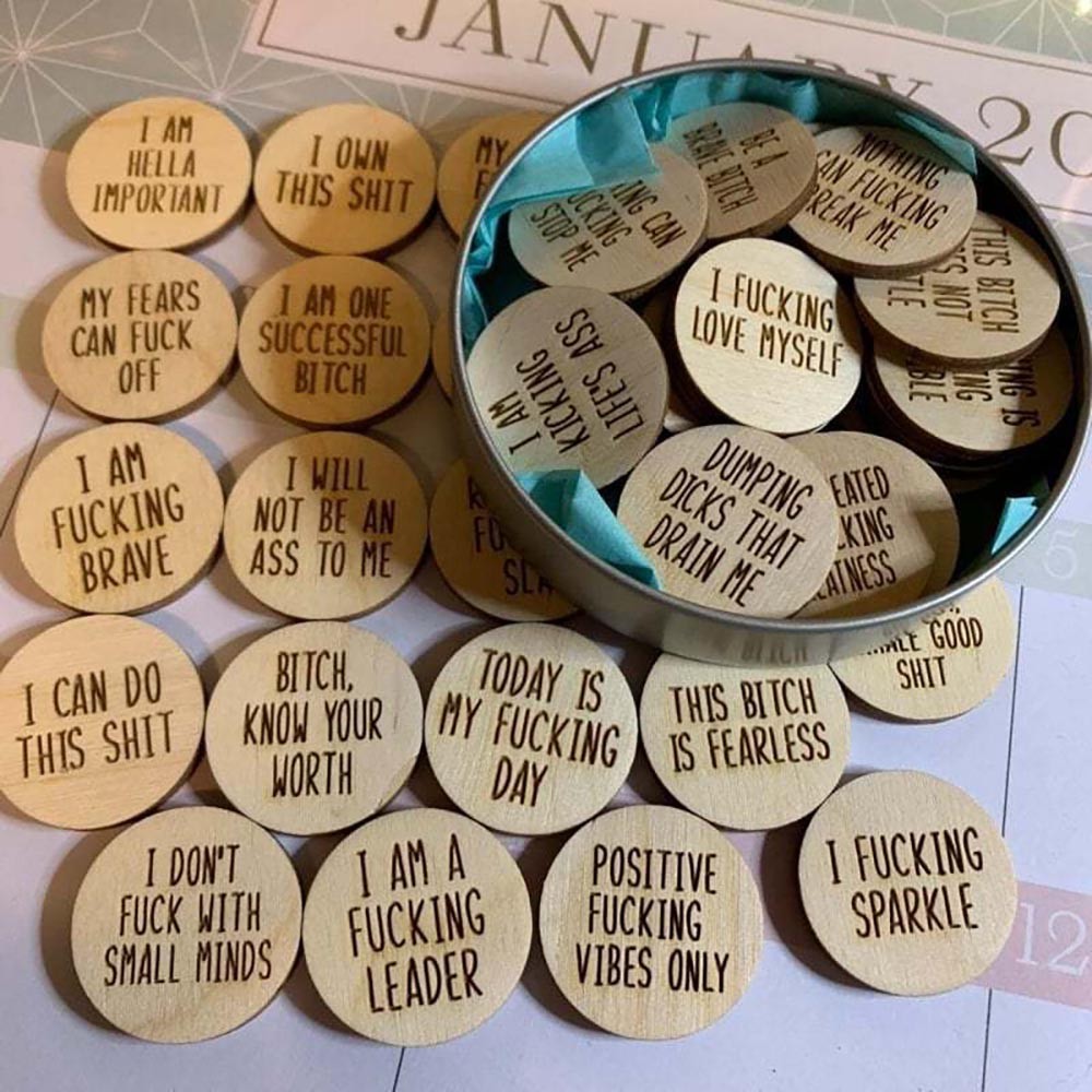Sturdy Funny Mini Affirmation Coins – Rude Positive Chips Bold Self Care Gift