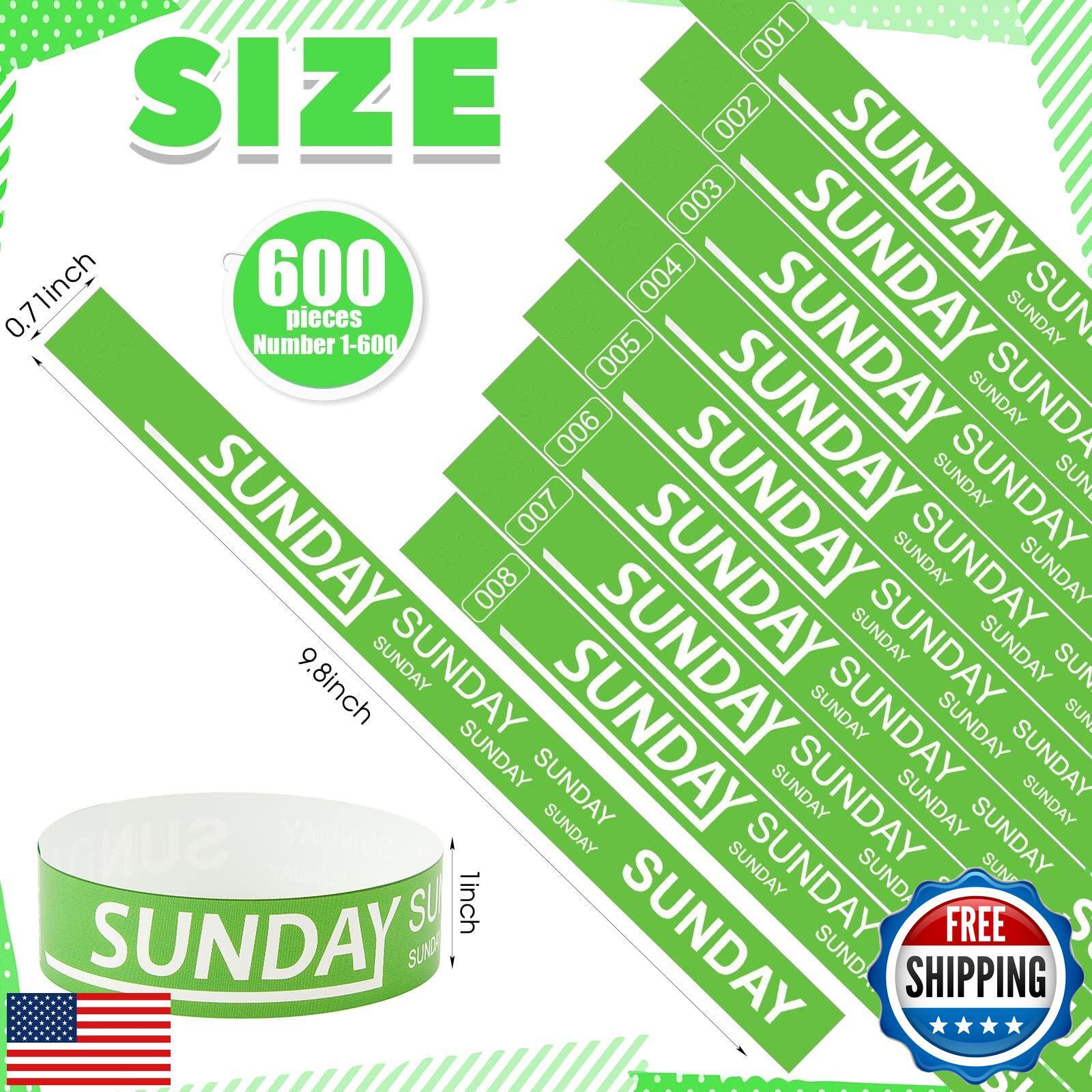 Henoyso 600 Pcs Sunday Paper Wristbands Event Paper Bracelets Numbered Waterp