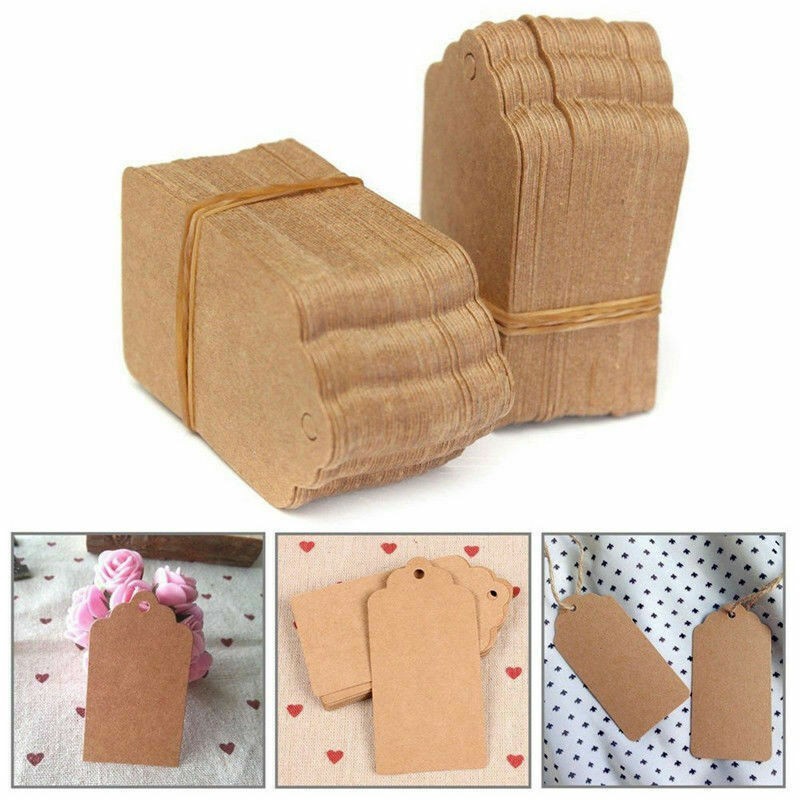 100pcs Paper Tags + Wedding Kraft Label Luggage Brown Gift Strings Scallop Blank