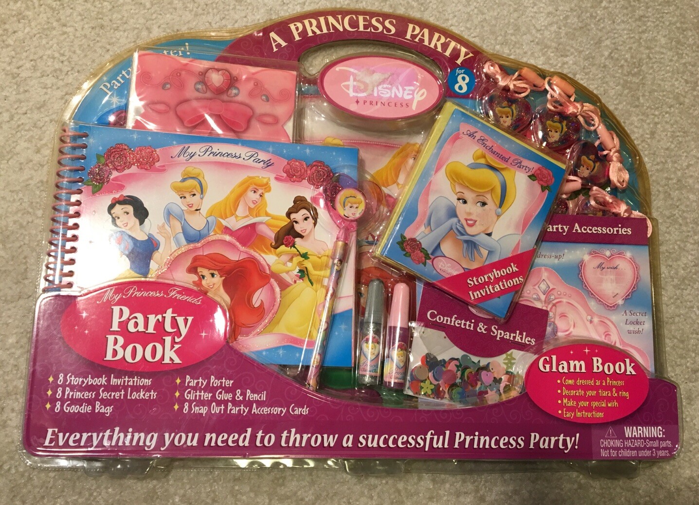 Disney Princess Enchanted Party Set 8 Invitations Lockets Poster Glitter Books