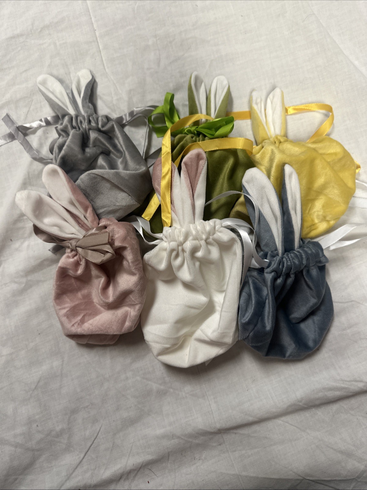 Velvet Drawstring Bunny Bags – 6 Pack Easter Rabbit Reusable, Basket Filler