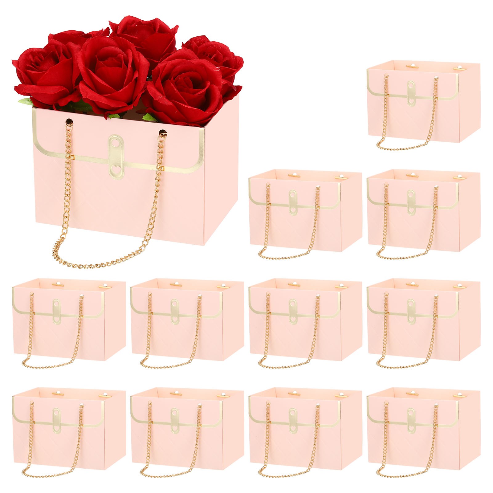 12 Pcs Flower Gift Box Paper Bouquet Flower Pink