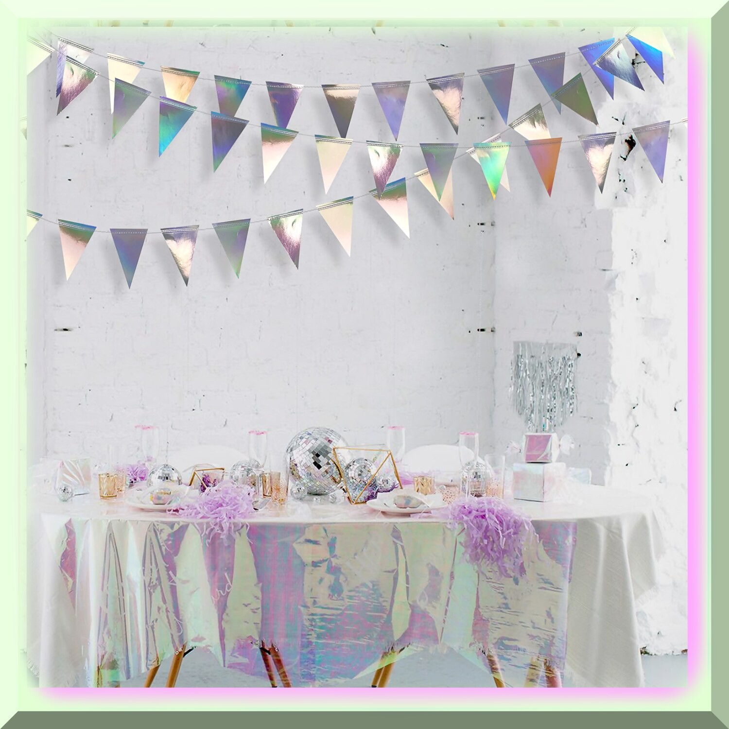 Iridescent Triangle Pennant Banner for Celebrations
