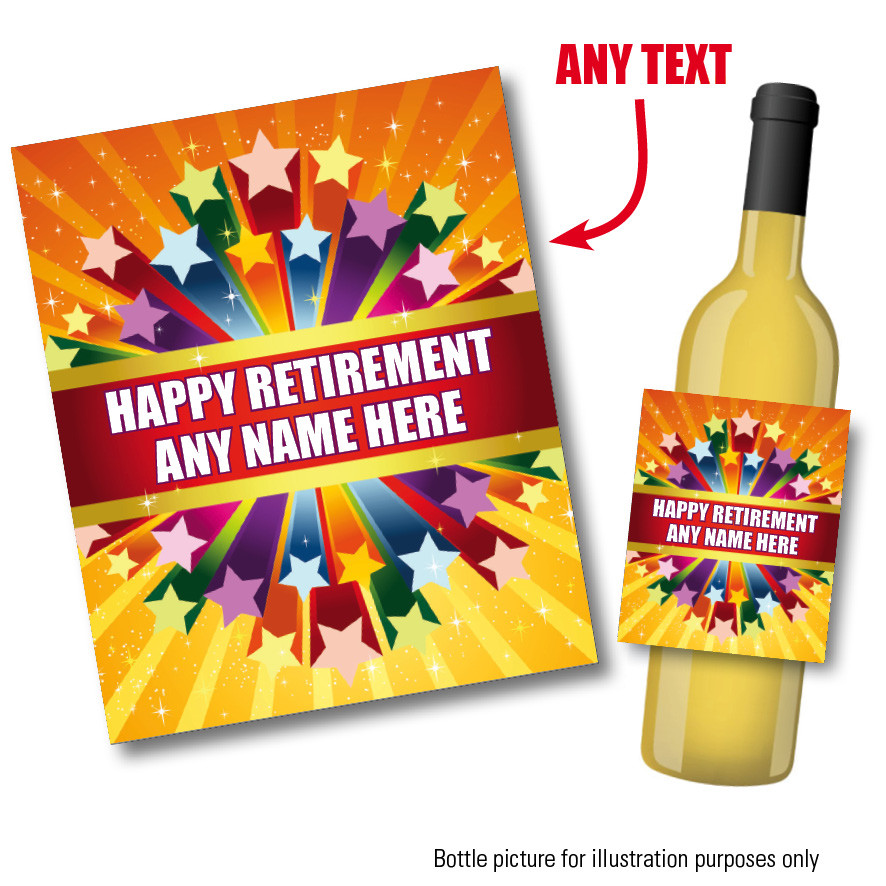 PERSONALISED Wine Champagne Gin Vodka Bottle Label RETIREMENT Leaving Gift 113
