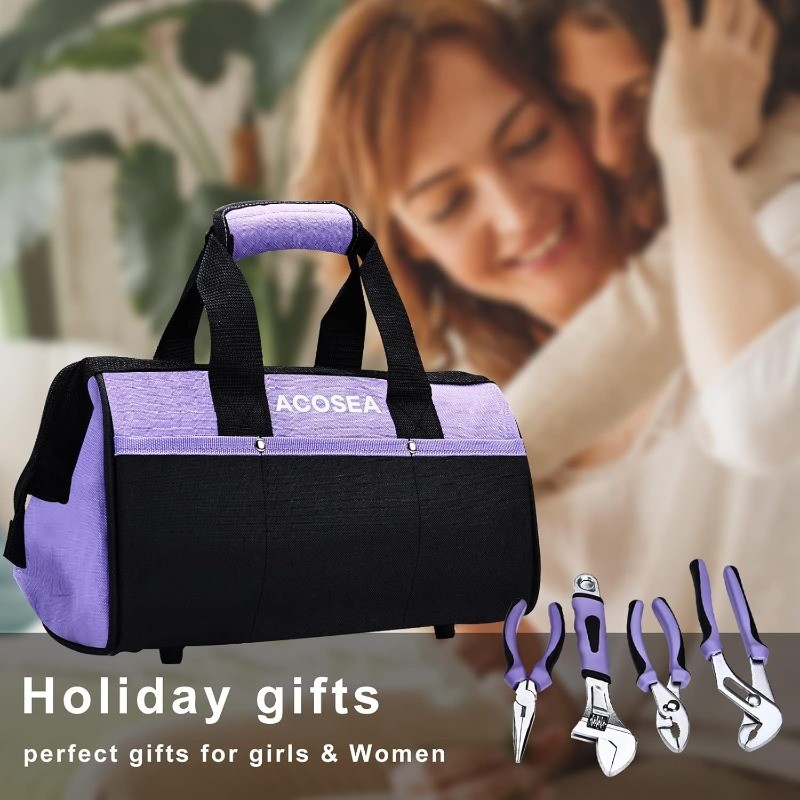 Purple Tool Set,223-Piece Tool Sets for Women,Tool Kit with 13-Inch Wide Mouth