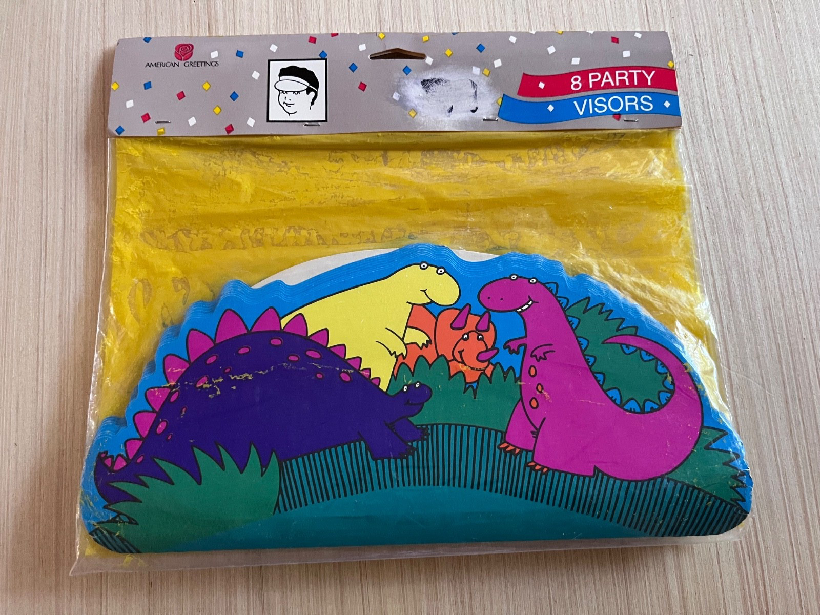 Vintage American Greetings Dinosaurs Set of 8 Party Visors NOS NIP