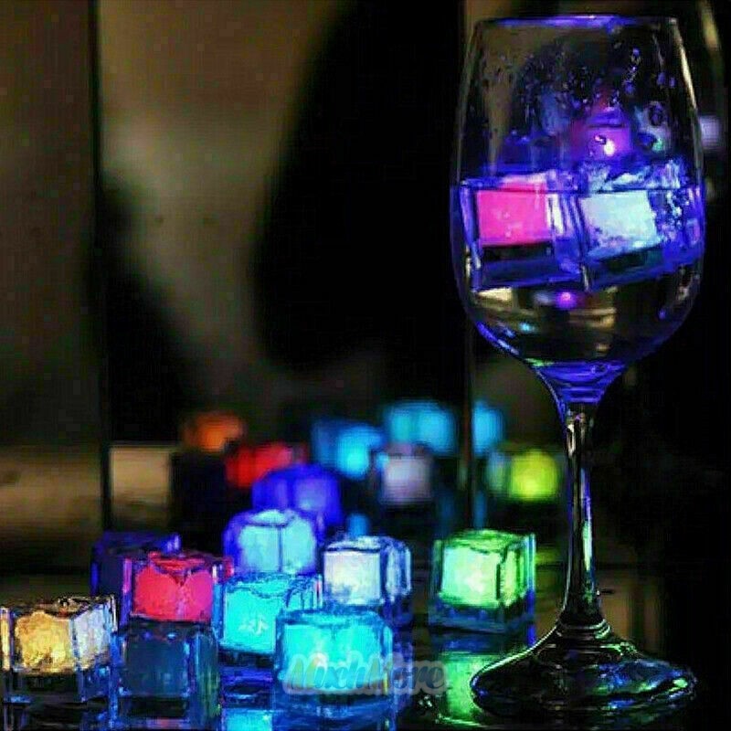 12Pcs Multi-color LED Light Up Ice Cubles Liquid Sensor for Drinks Part Bar Club