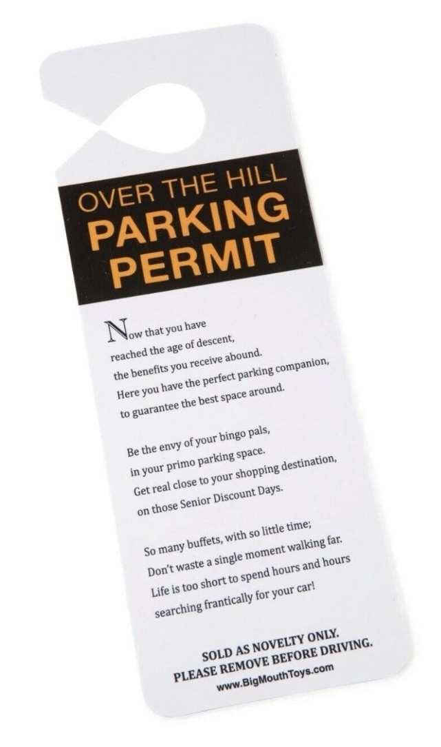 Over The Hill Parking Permit Hanging Tag Novelty Gift 40th 50th 60th Birthday