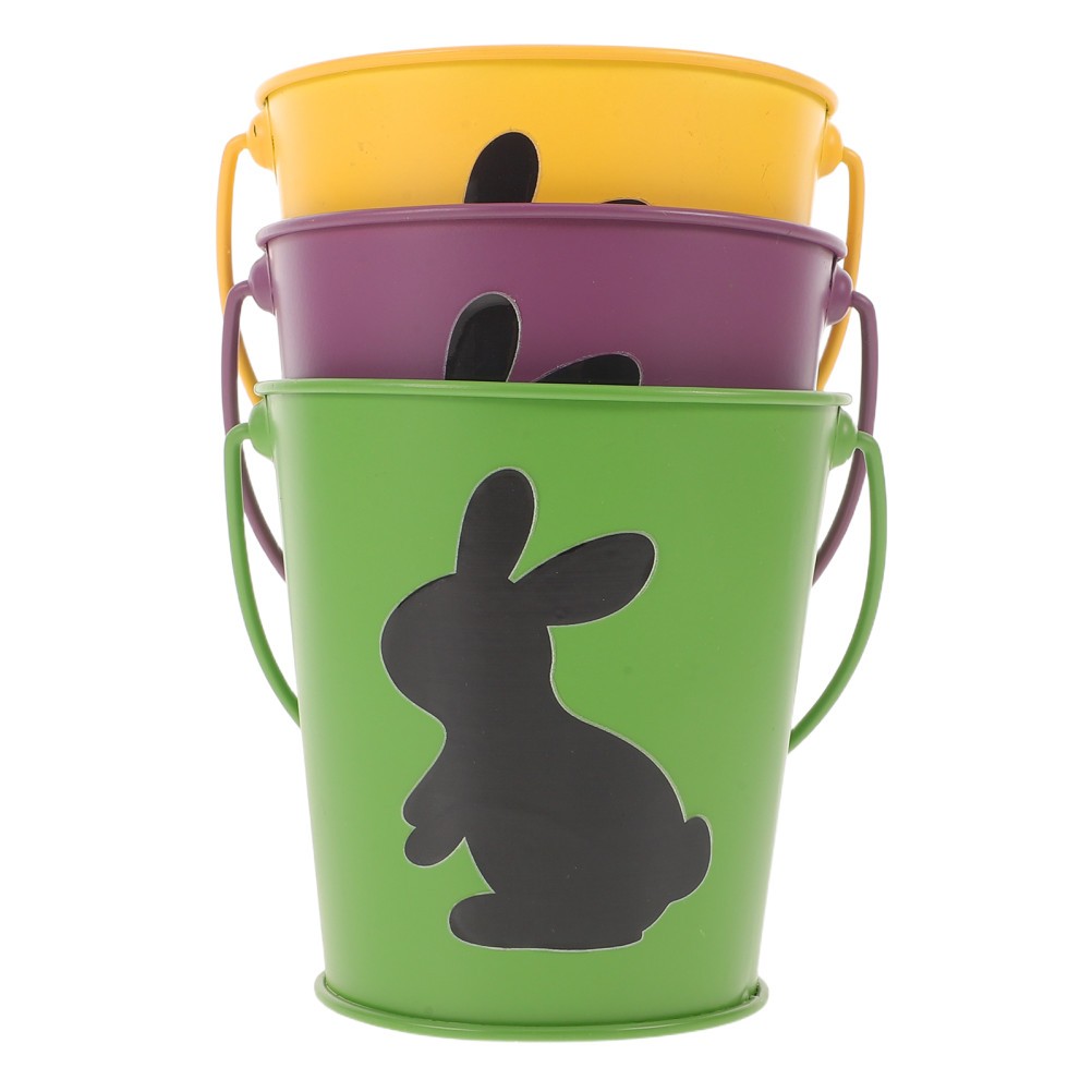 3Pcs Assorted Color Iron Easter Buckets Reusable Bunny Candy Holders