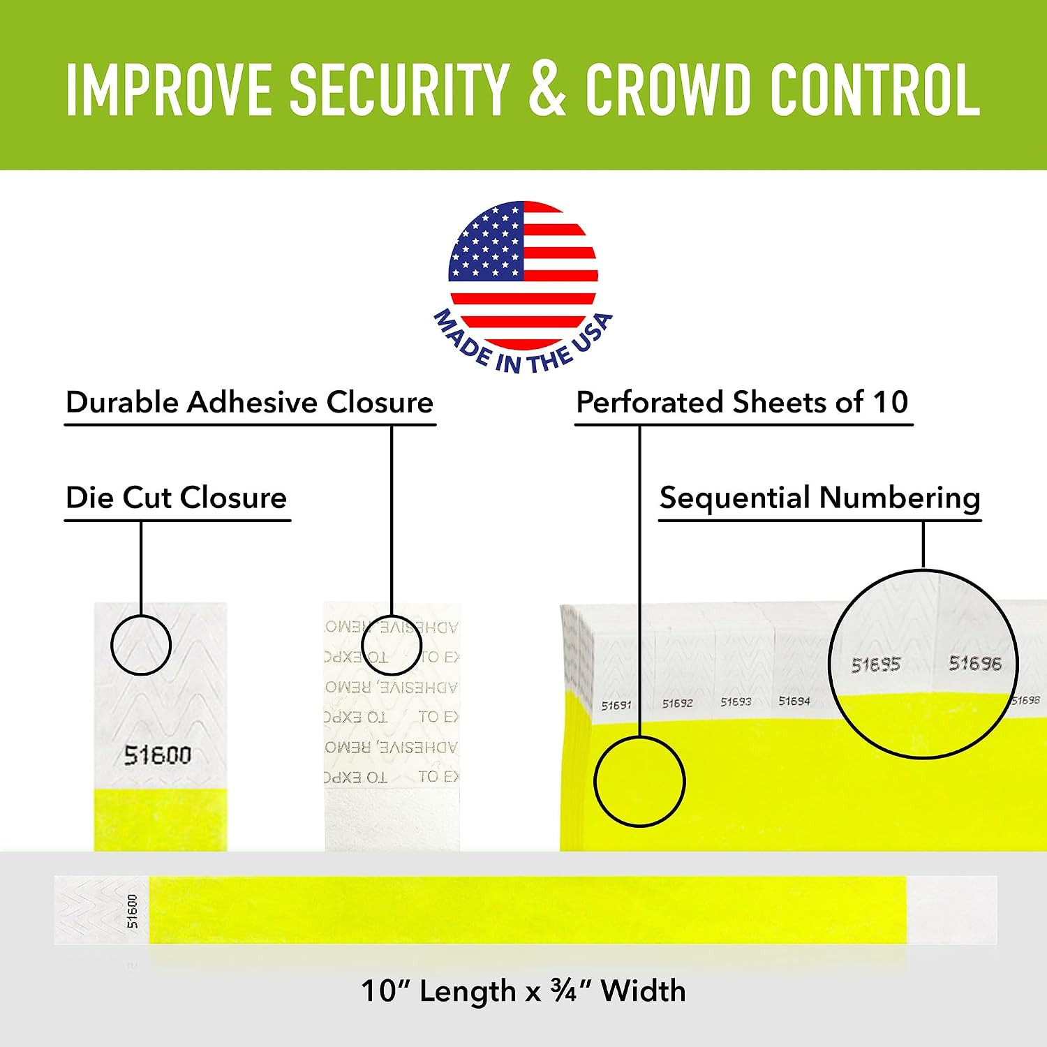 500 Neon Yellow Tyvek Wristbands for Events – Tamper-Proof Design |
