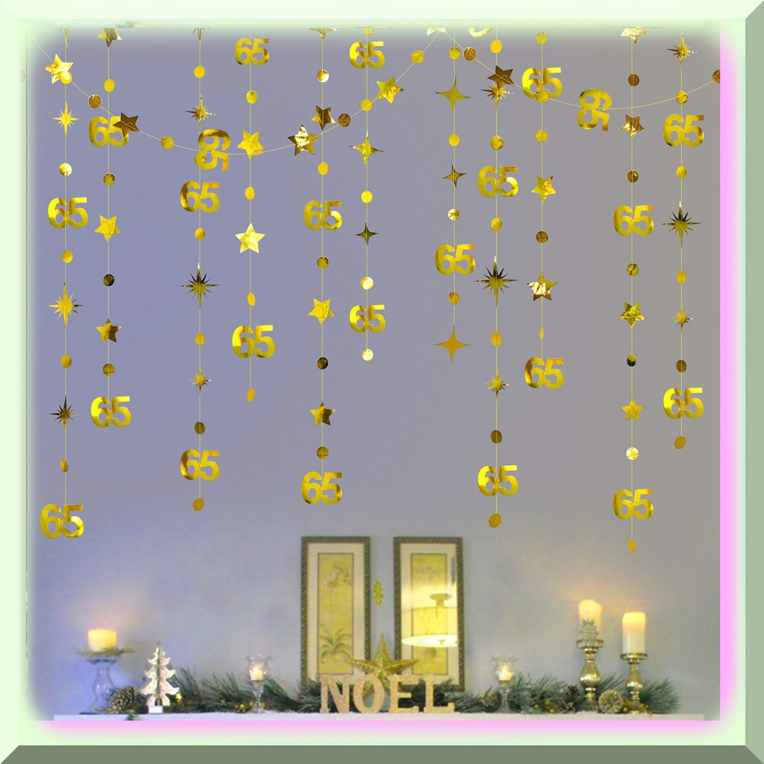 Gold 65th Celebration Number and Star Garland