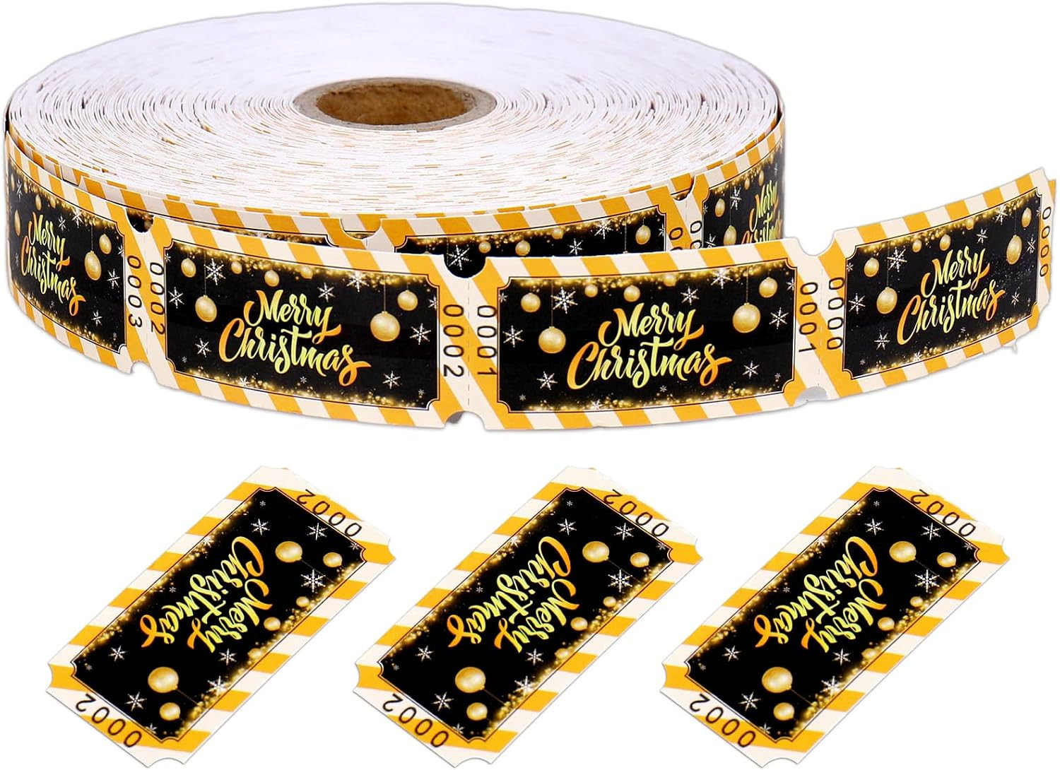 1000 Pcs Merry Christmas Raffle TicketBlack Gold Christmas Ball Snowflake Tic…