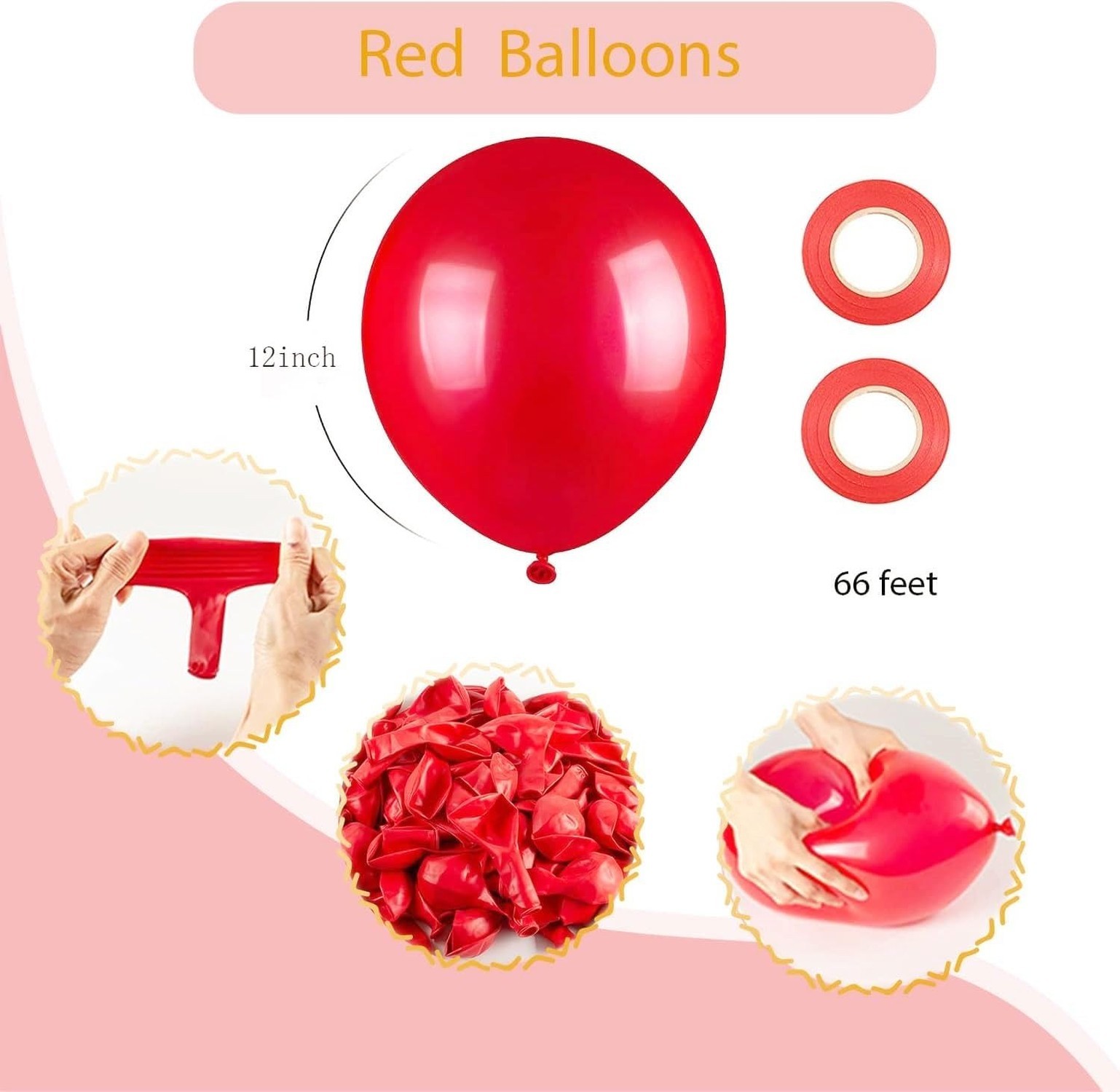 100pcs Red Balloons, Helium Quality 12 inch Red Latex Party Balloon for Birth…