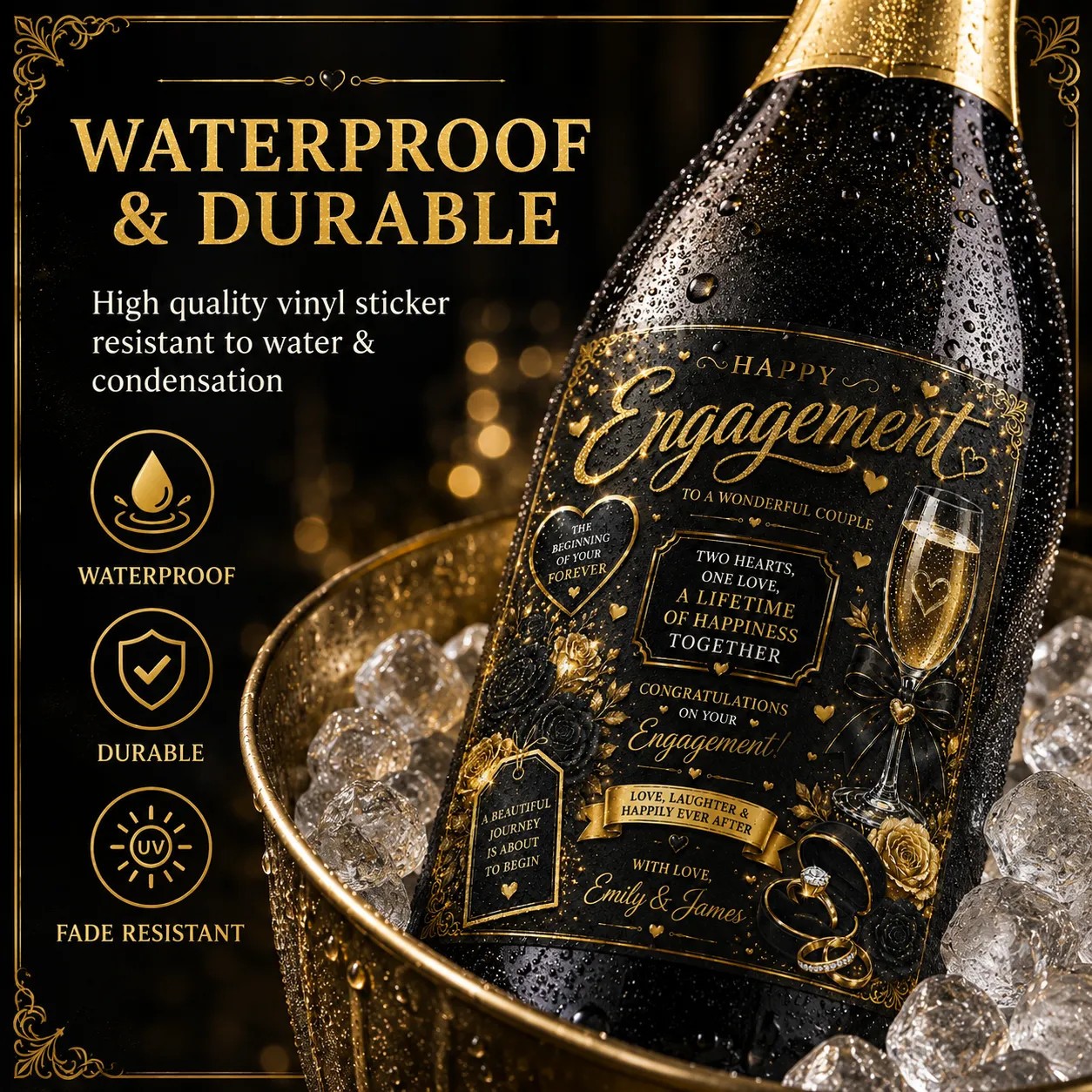 Personalised Engagement Bottle Label Sticker Custom Wine Champagne Gift
