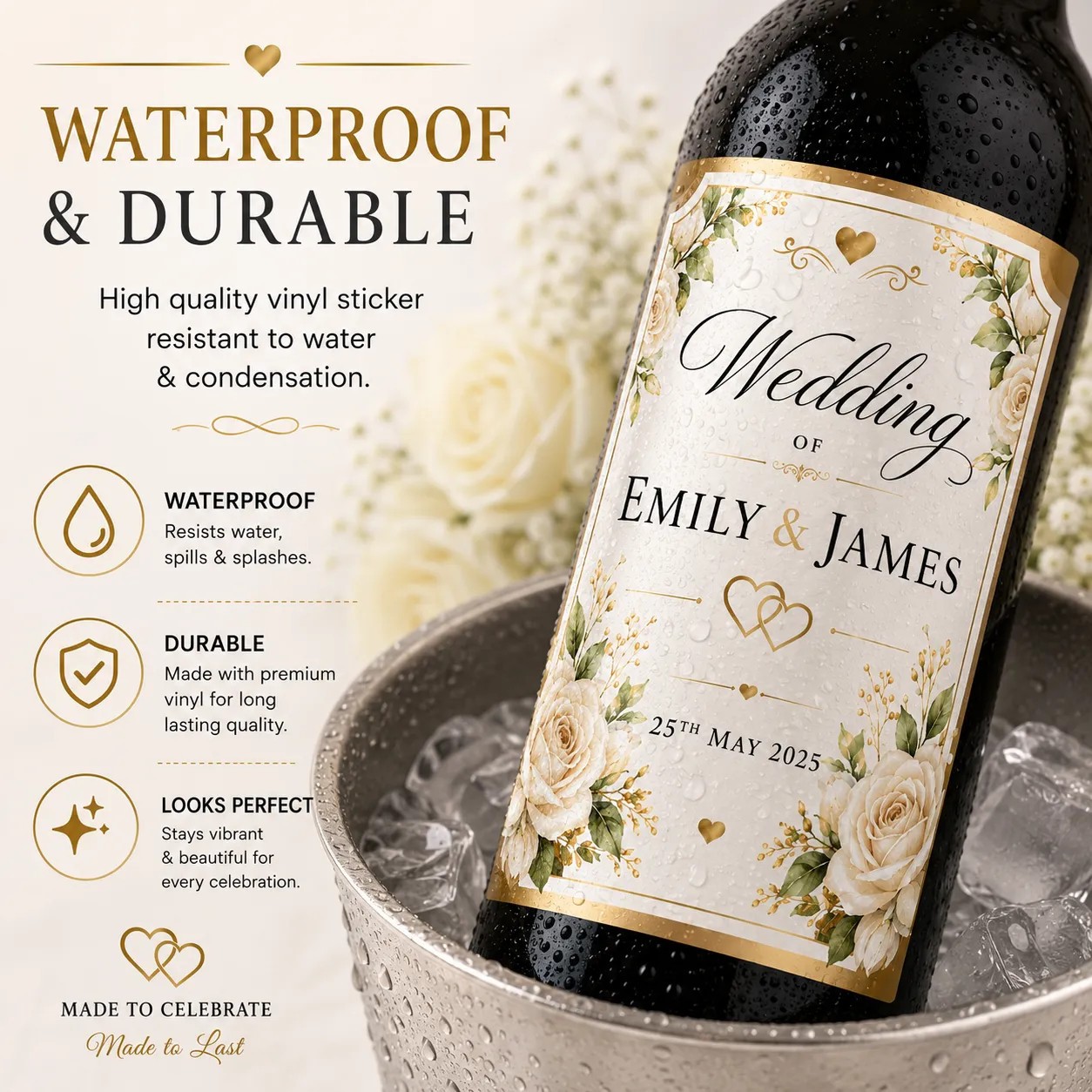 Personalised Wedding Bottle Label Custom Wine Sticker Gift for Couple