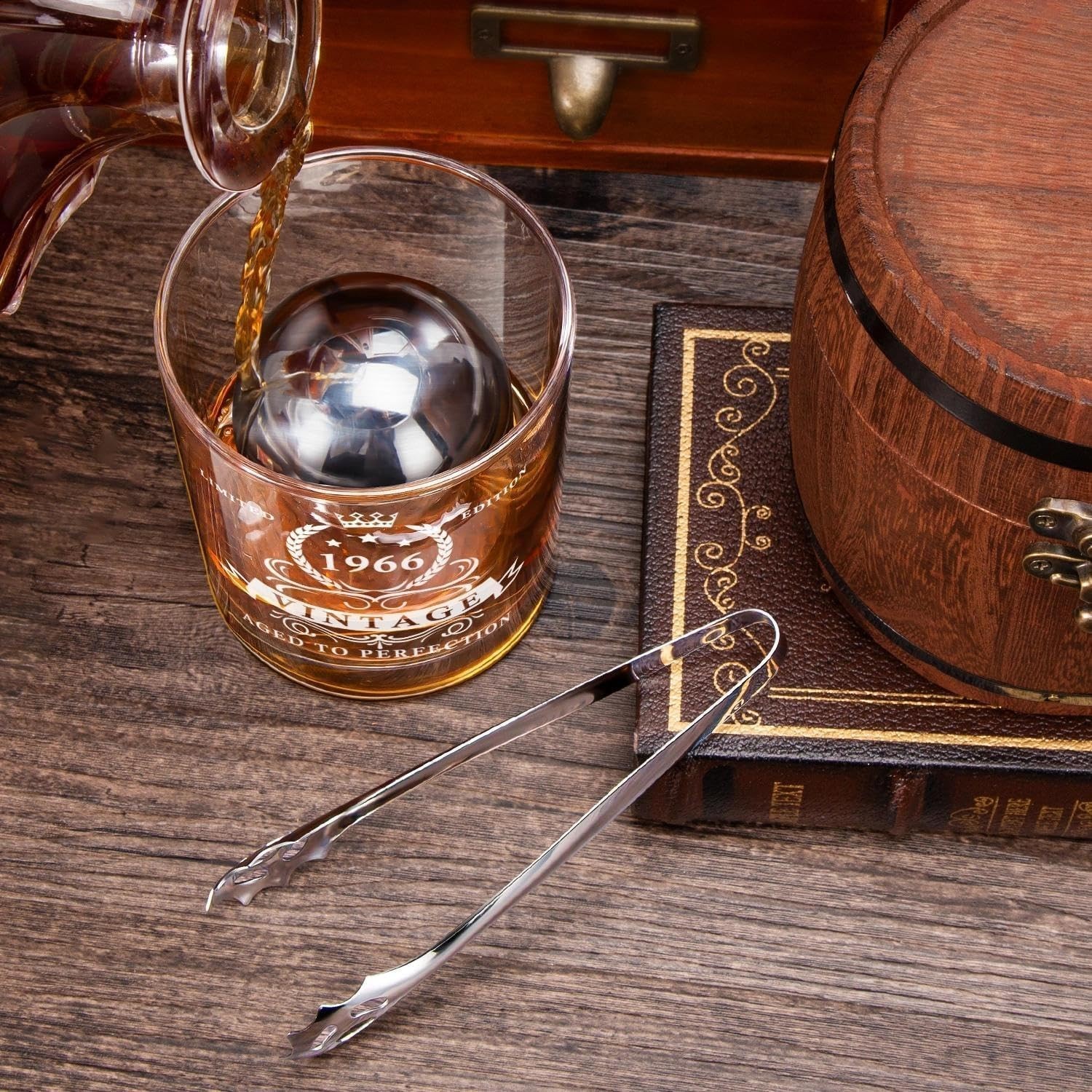 LIGHTEN LIFE 60th Birthday Gifts for Men,1966 Whiskey Glass Set in Barrel Box…
