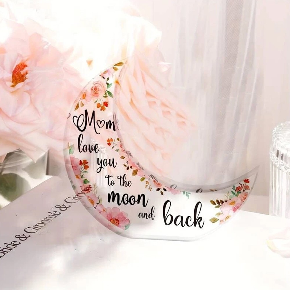 Mum Moon Shaped Acrylic Plaque Christmas Mothers Day Gift for Mom