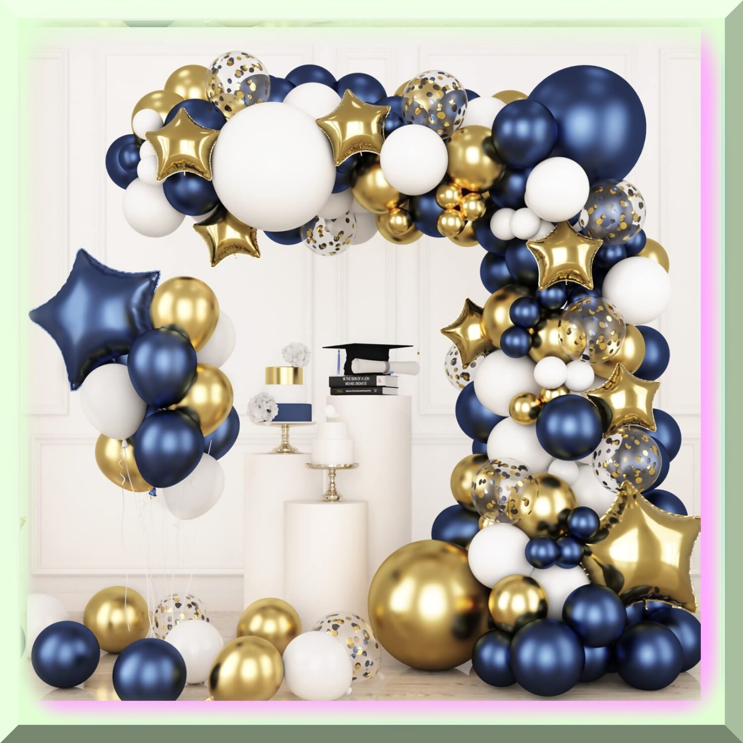 Gold and Navy Confetti Balloon Arch Kit