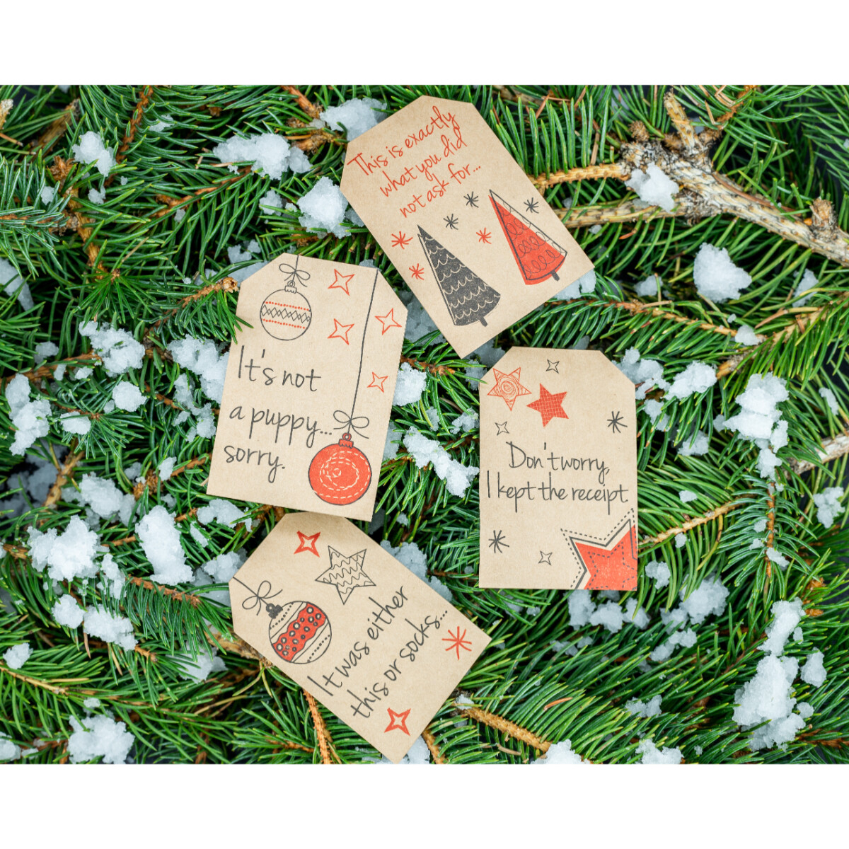 Natural Kraft Sarcastic Funny Christmas Gift Tags | 2 x 3″ Inch | 100 on a Roll