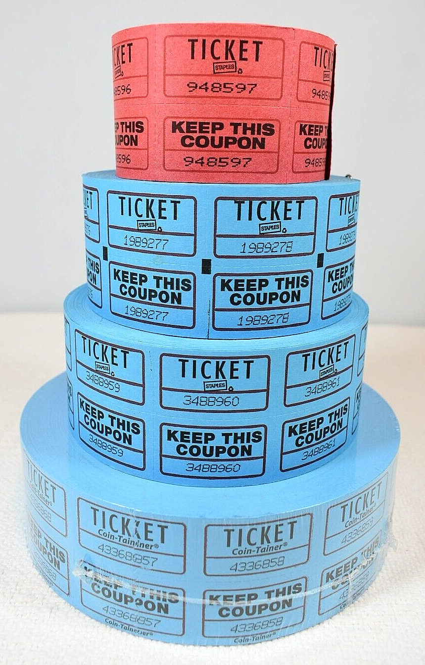 Raffle Tickets Event Double Rolls: 1 NEW 2000 Ticket Roll + 3 Various Used Rolls
