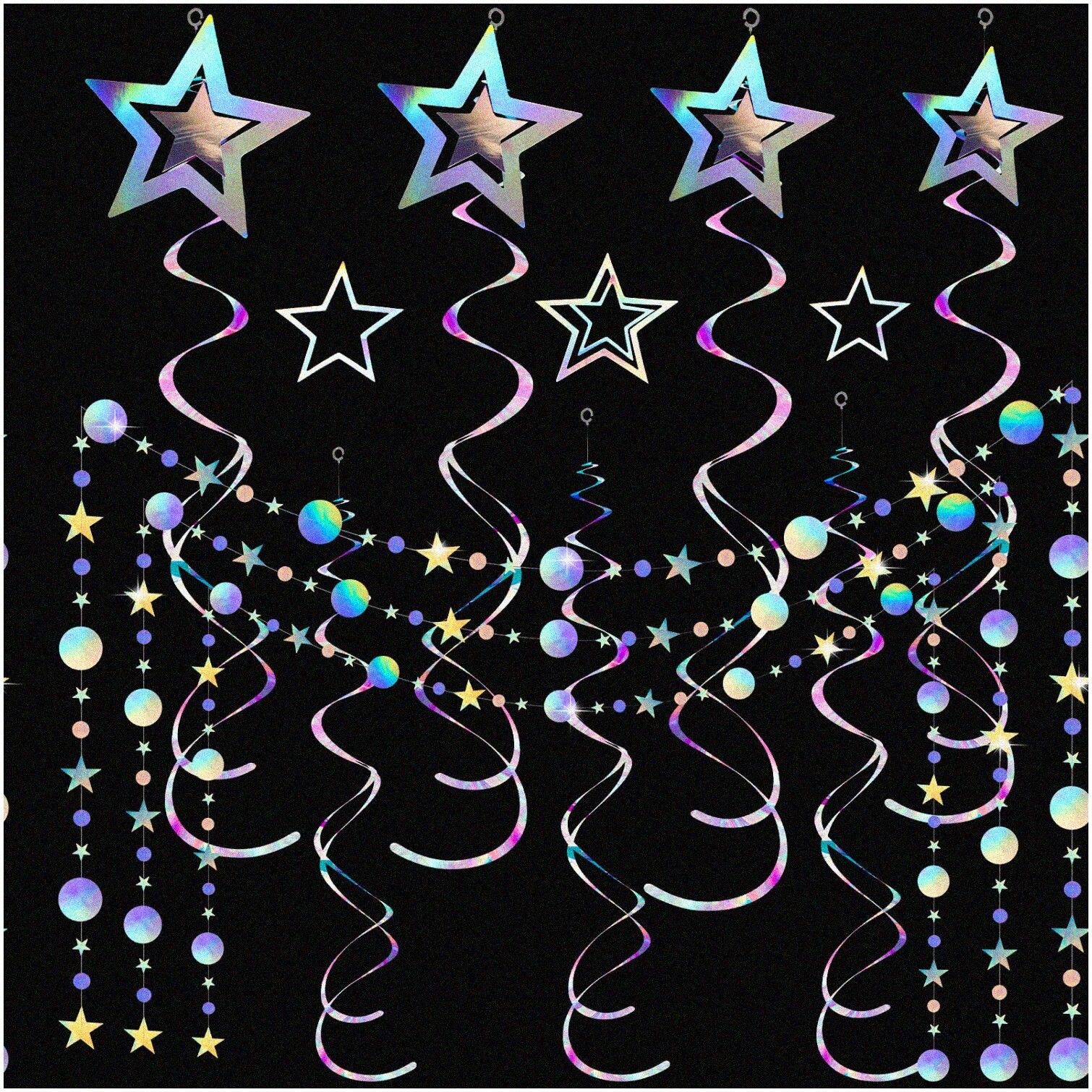 Iridescent Star and Circle Dot Party Decor Kit