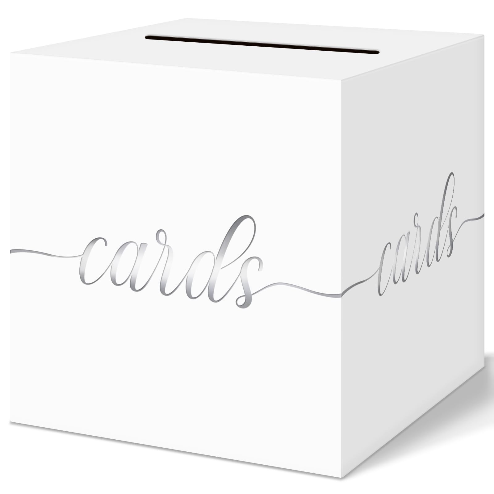 QIKSION White Wedding Card Box, Silver Foil Inches, and