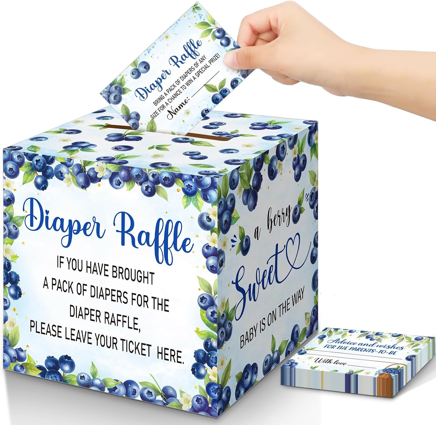 51Pcs Diaper Raffle Tickets Box Baby Shower Game Cards Holder Berry Sweet Decor