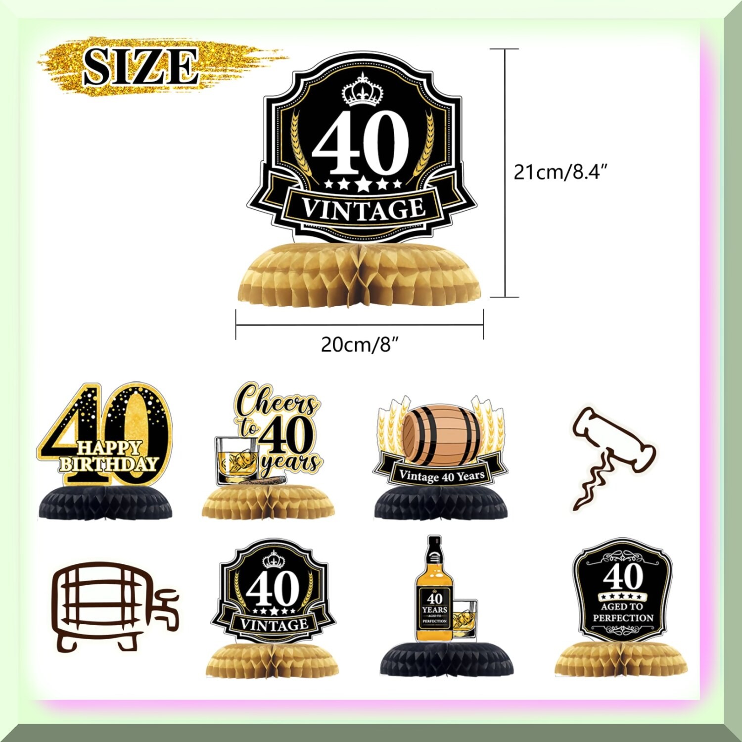 Vintage Whiskey 40th Birthday Honeycomb Centerpieces