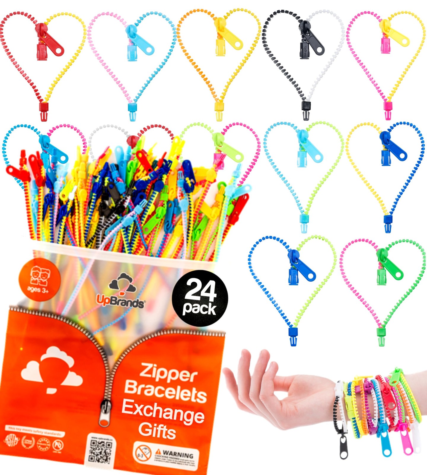UpBrands 24 Pack Fidget Zipper Bracelets 7.5in Multicolor Sensory Toy Kids