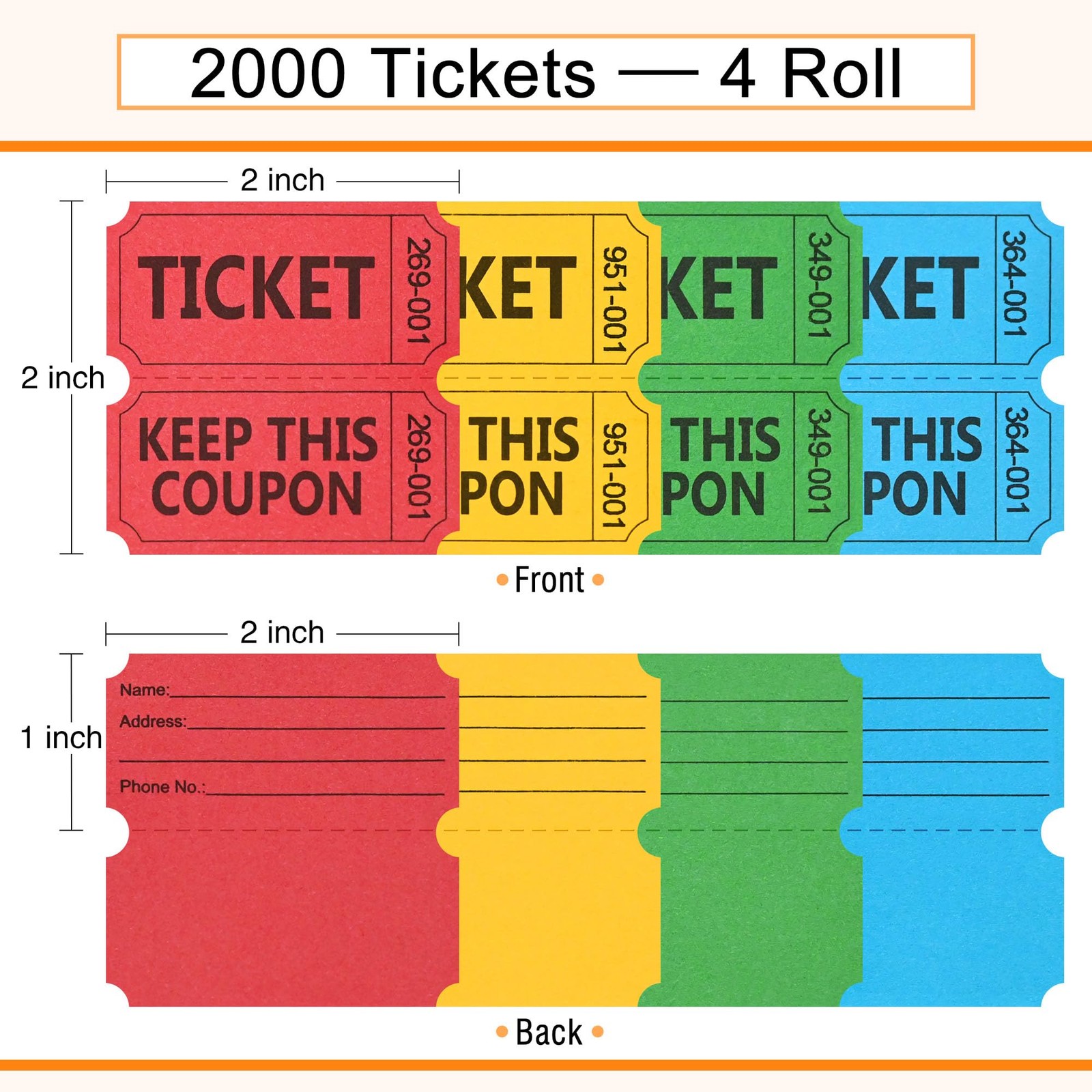 2000 Raffle Tickets Double Roll, Raffle Tickets Roll with Name and Number, fo…