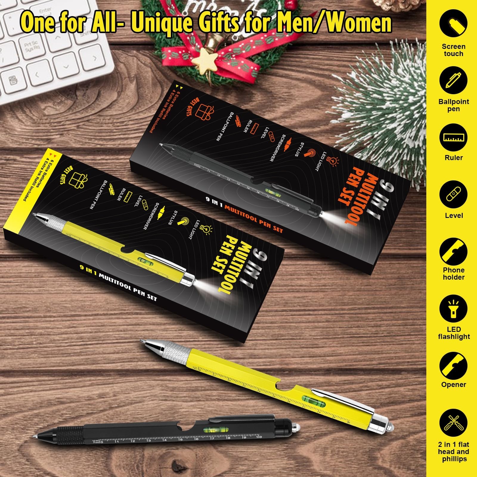 Cool Pen Gifts for Men, 9-in-1 Multi Tool Tech Pen Gadgets Tools for Men, Per…