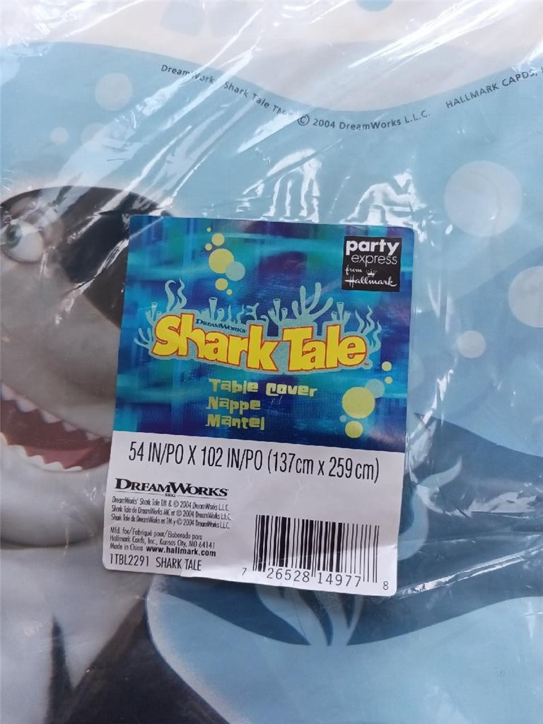 NEW A Shark’s Tale Shark Movie Tablecloth 2004 Party Supplies TableCover NRFB