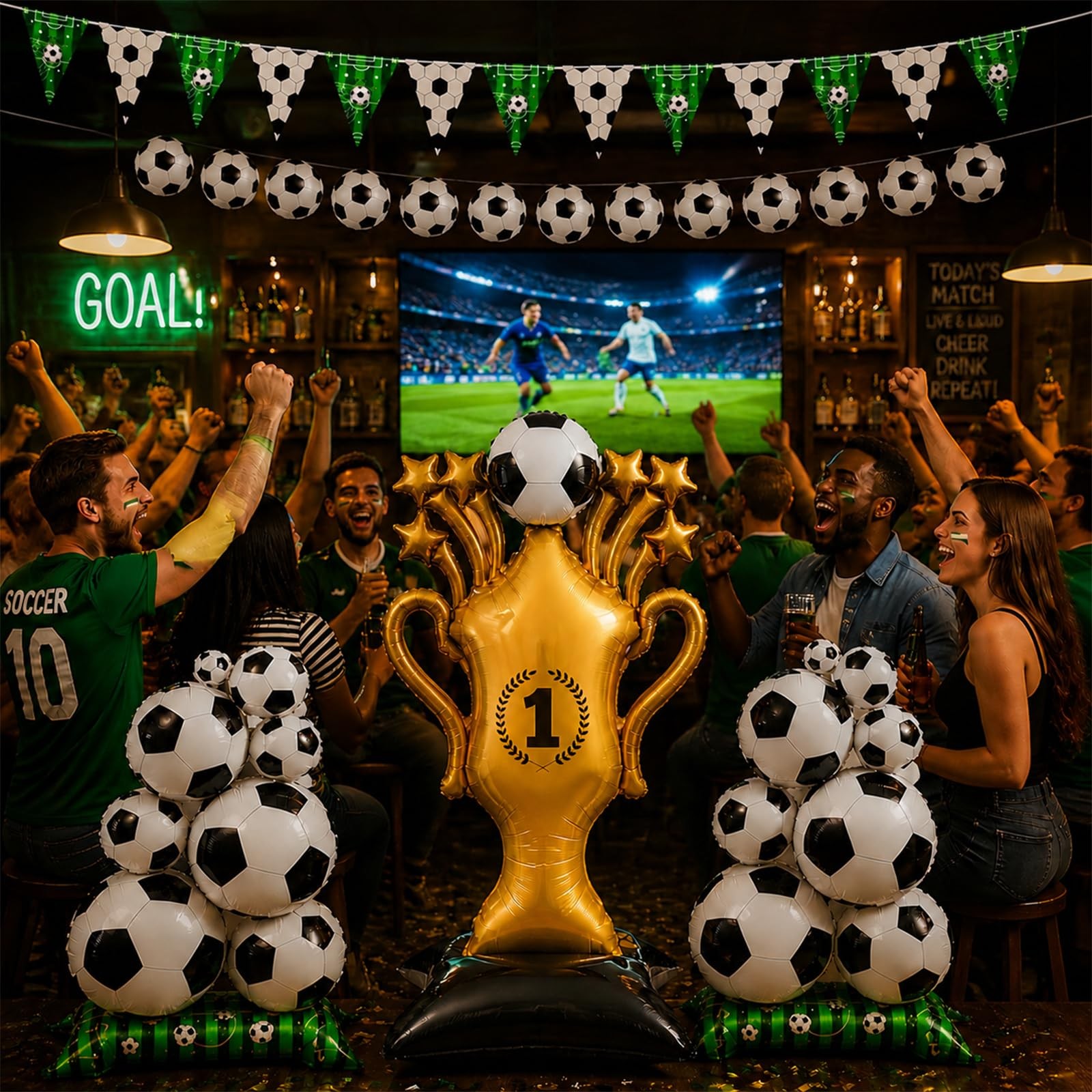 Dingpanxing 5PCS Soccer Party Decorations – Large, Black, White, Gold, Green