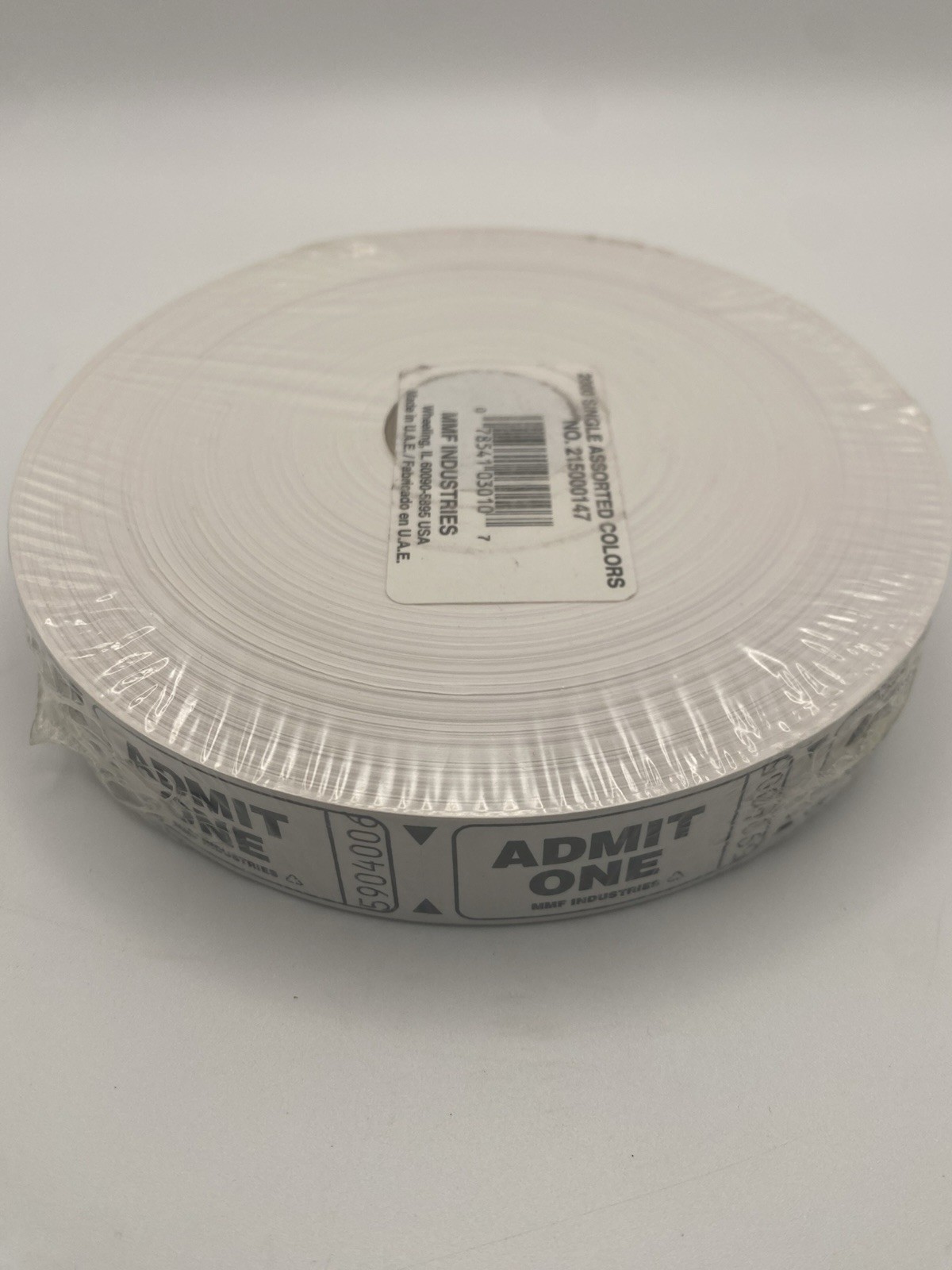 Admit One Raffle Tickets Roll of 2000 White Made in USA MMF #215000147