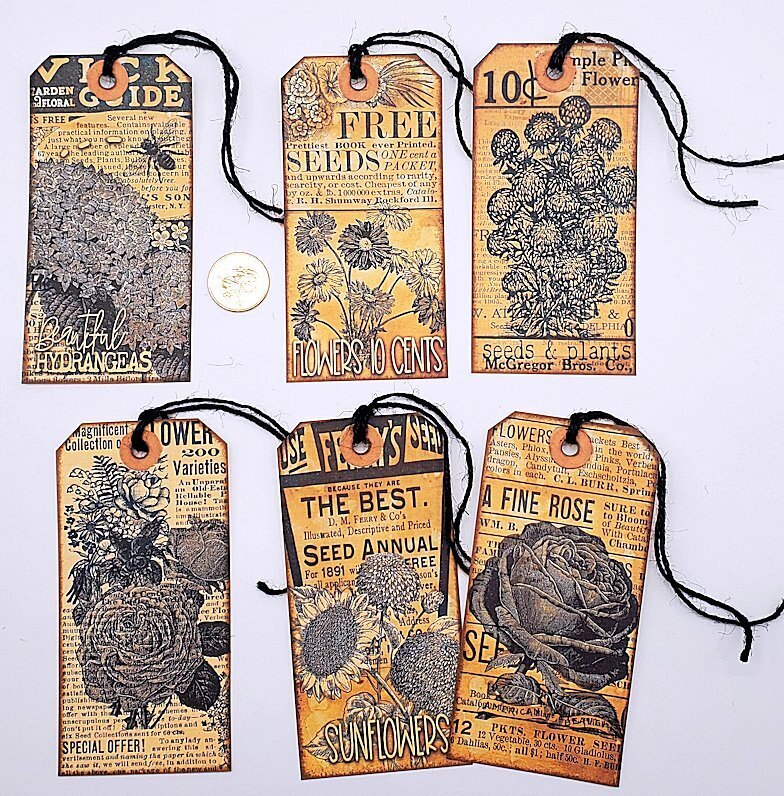 6-Vintage-Flower-Handmade-Junk Journal-Supply-Linen Cardstock-Hang Tags