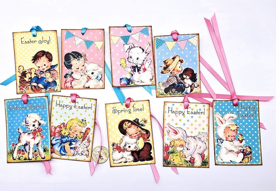 9-Easter-Retro-Mid Century-1950’s-Junk Journal-Linen Cardstock-Gift-Hang-Tags