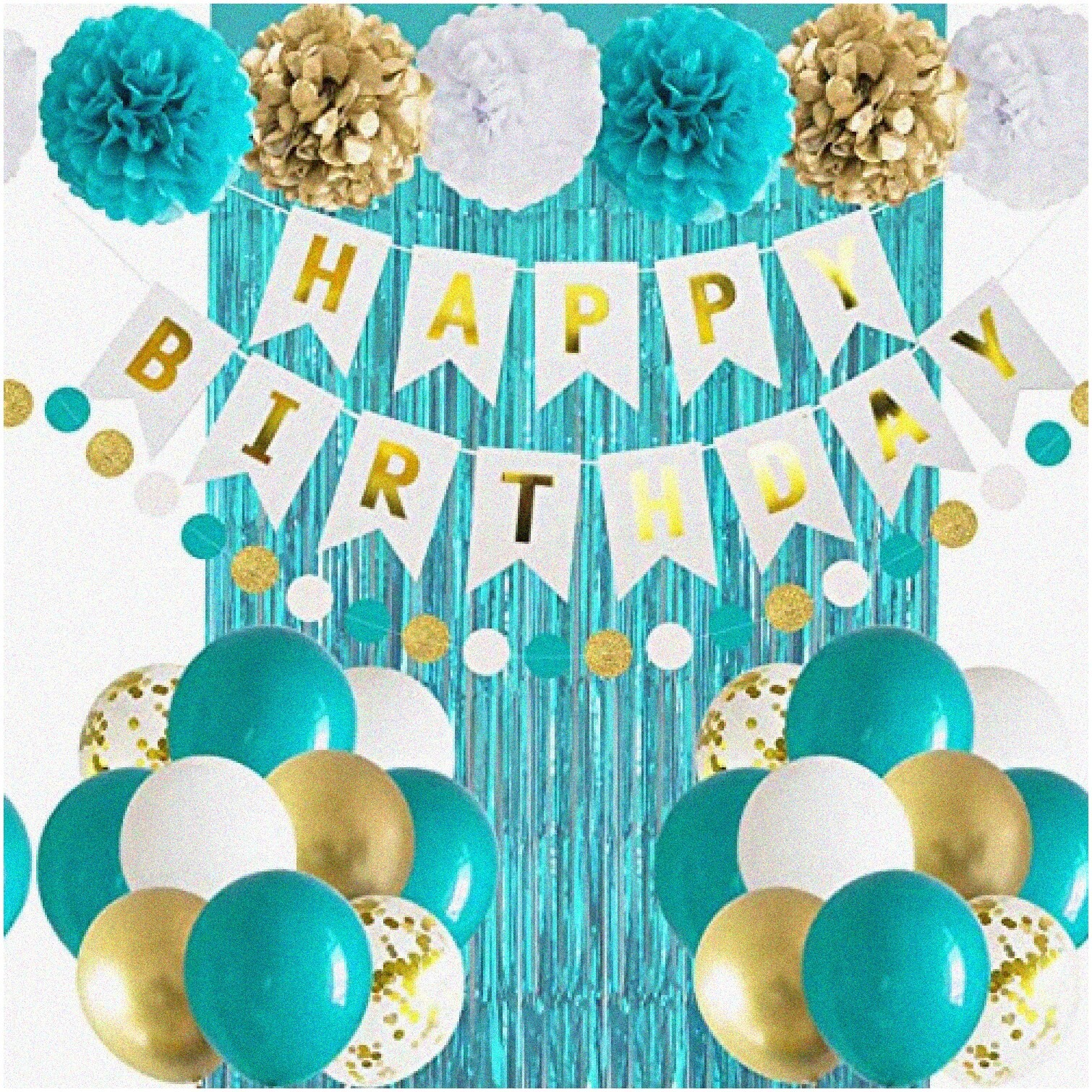 Teal Blue Gold Birthday Celebration Kit