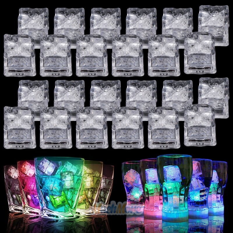 20X Glowing RGB LED Ice Cubes Flash Light For Party Wedding Wine Glass Decorate