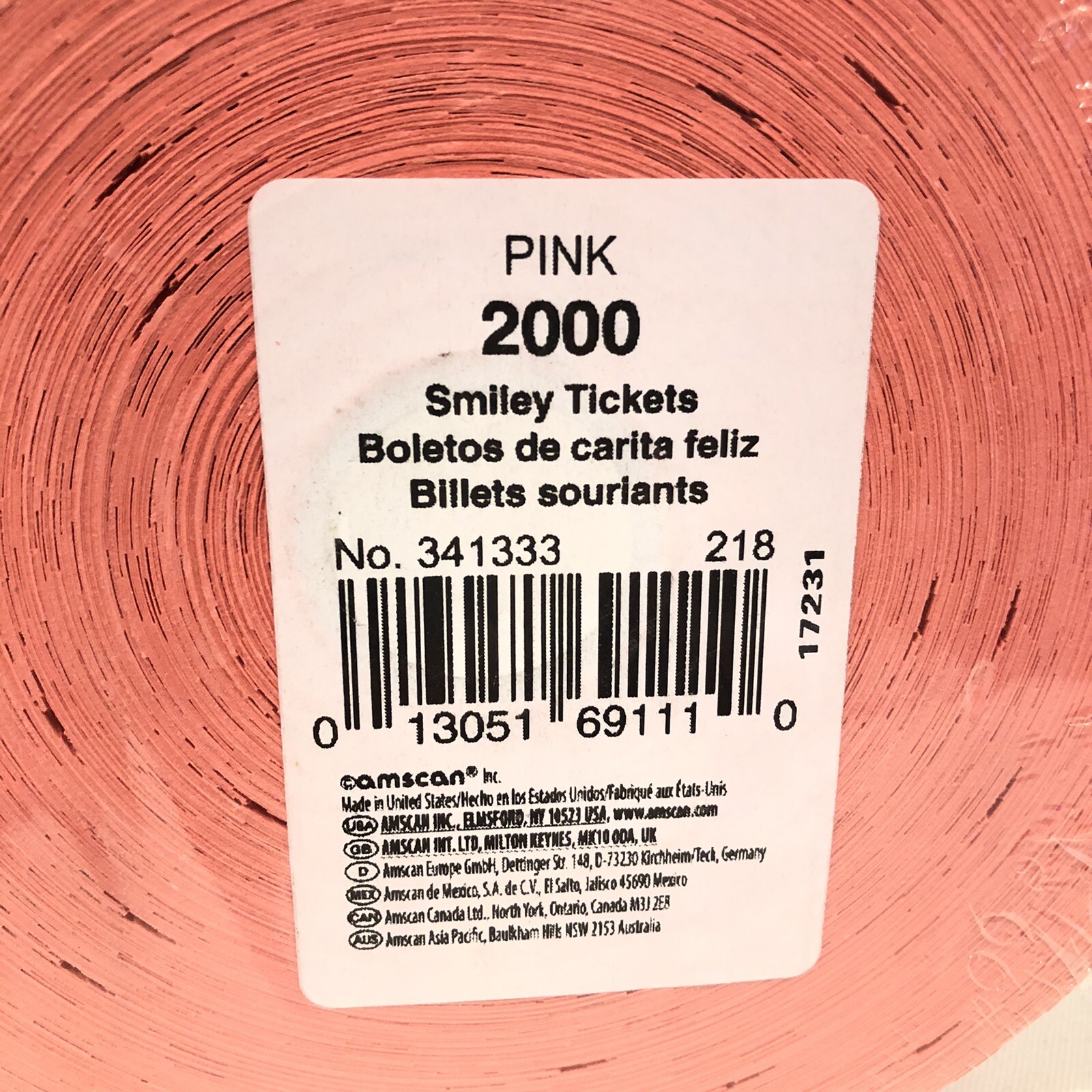 2000 PINK ADMIT ONE SMILEY FACE SINGLE STUB RAFFLE TICKETS INDIANA TICKET CO.