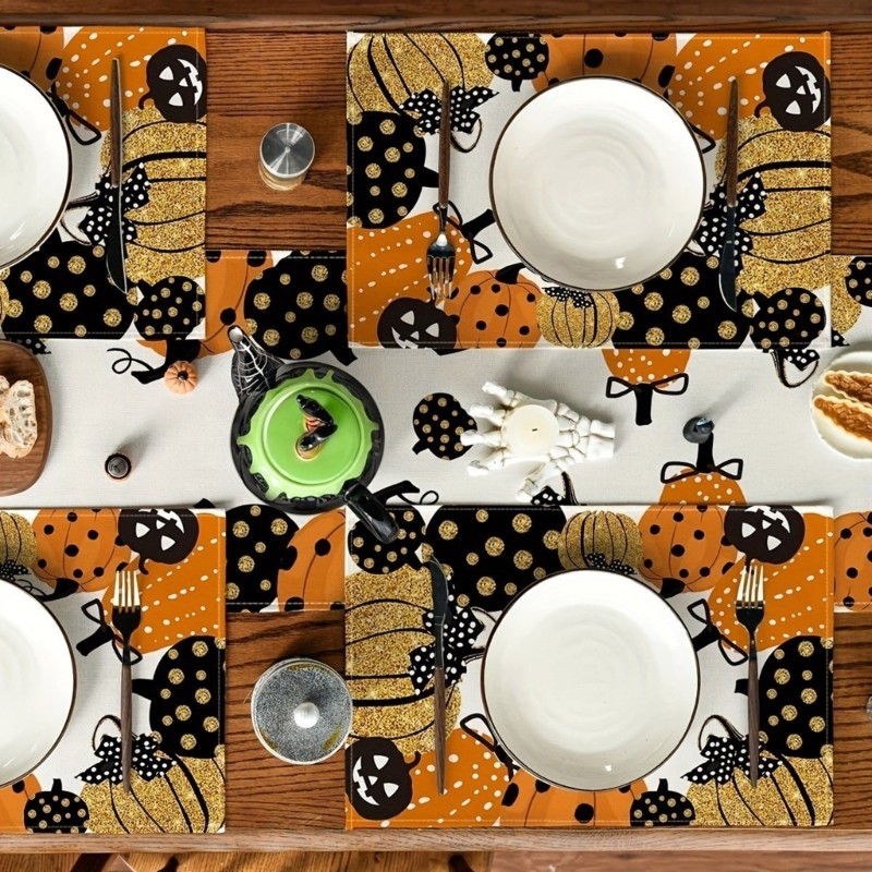 Halloween Pumpkin Table Runner Portable Placemat for a Eerie Dining Experience