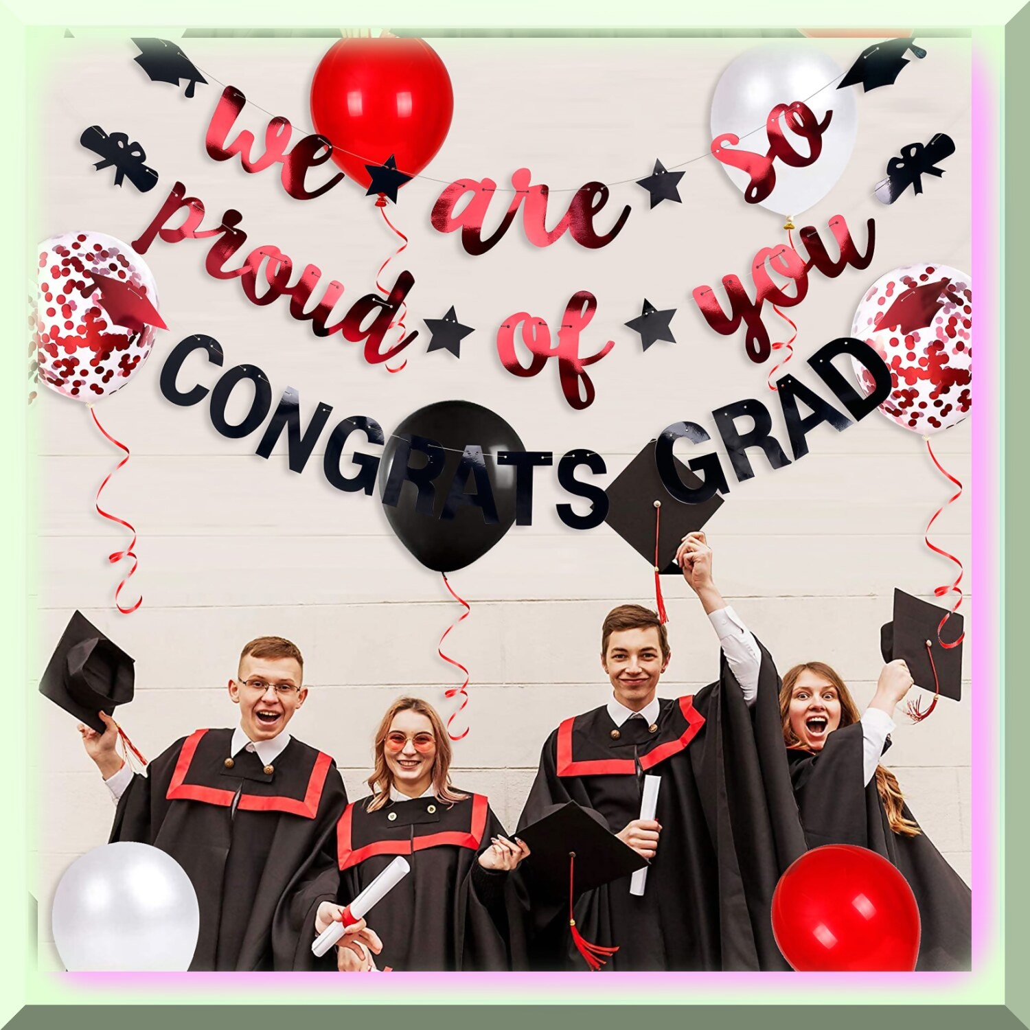 Red and Black Graduation Party Decor Set