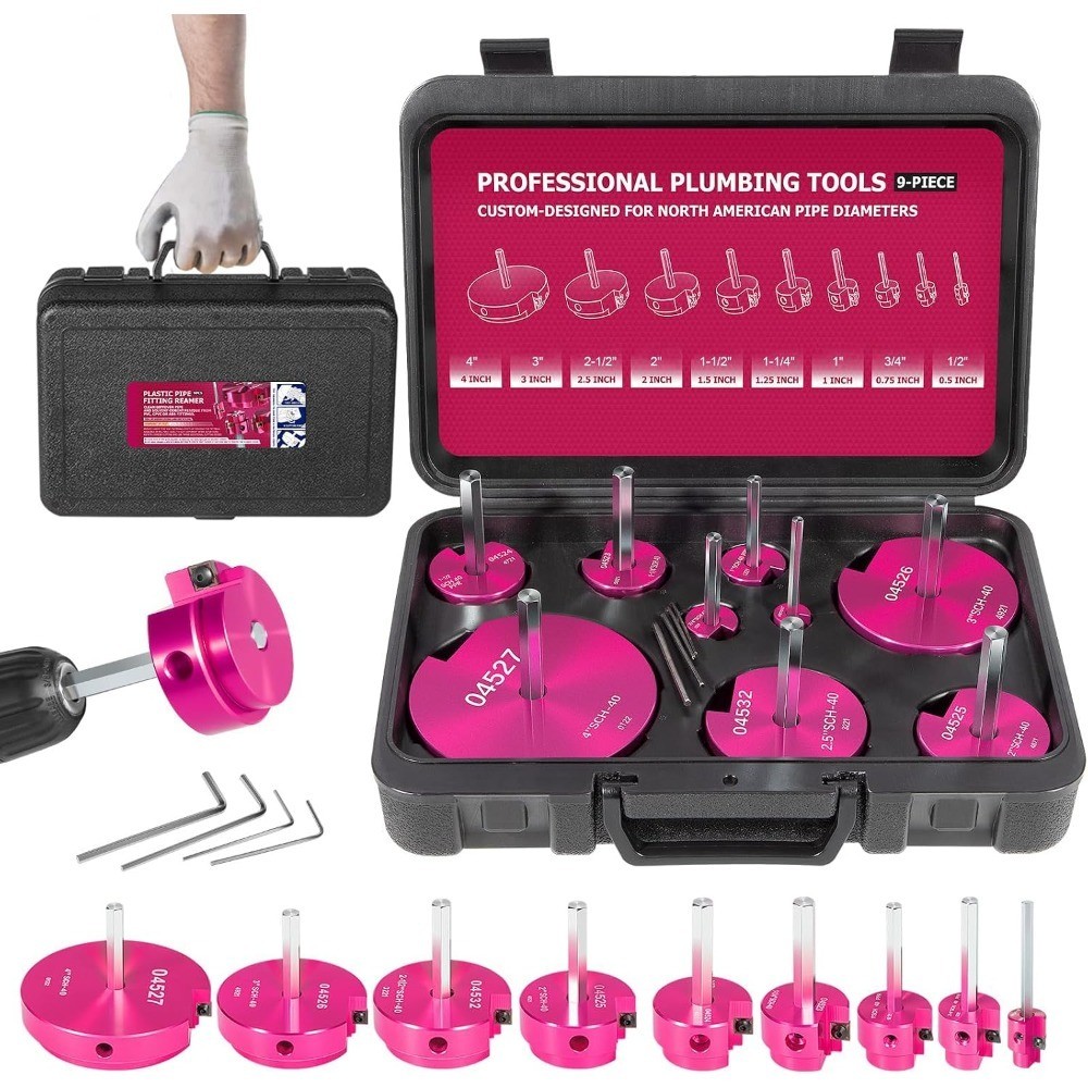 9-Piece PVC Pipe Reamer Set for Standard Half Inch Drills Sizes 1/2 3/4 1 1-1/4