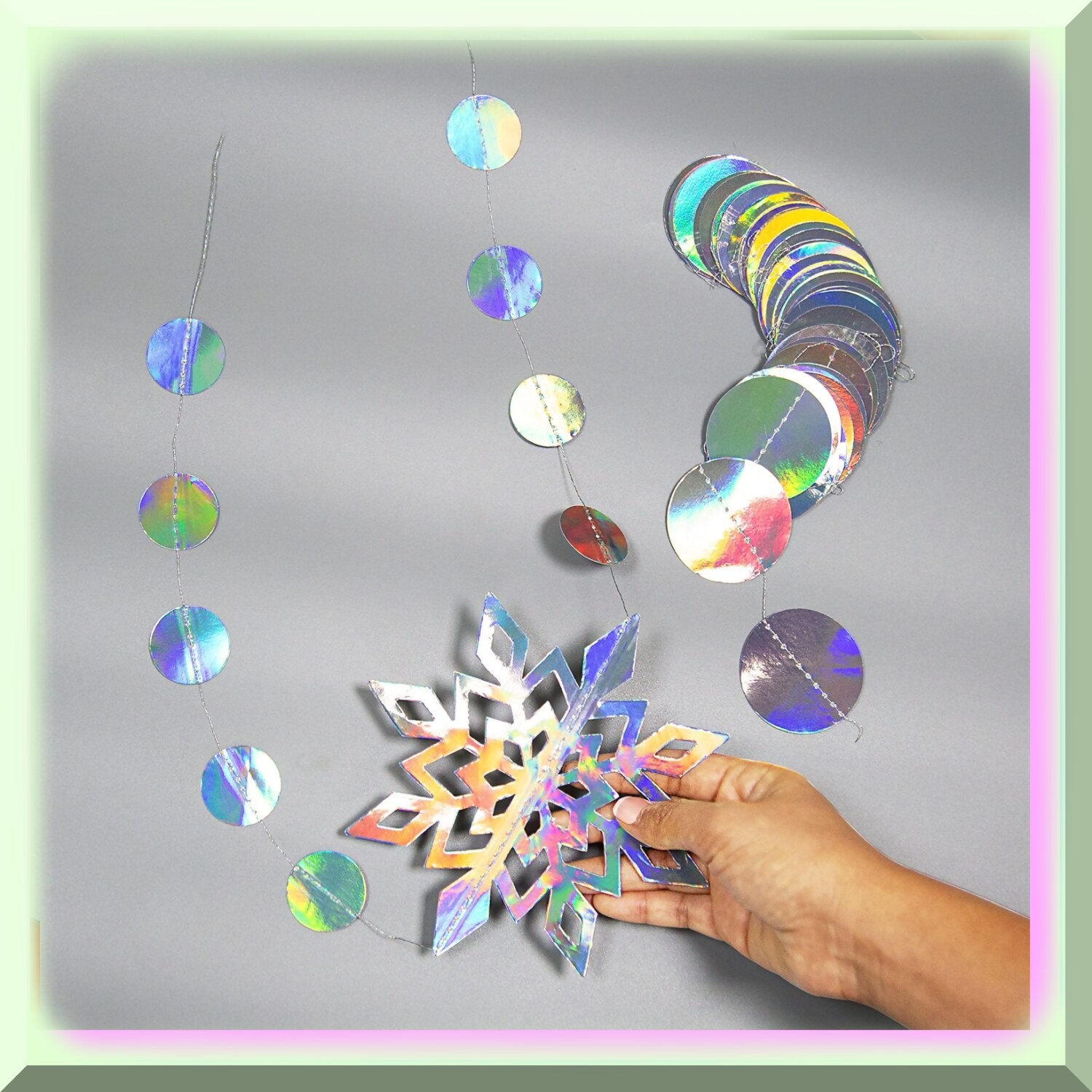 Iridescent Snowflake and Circle Garland Set
