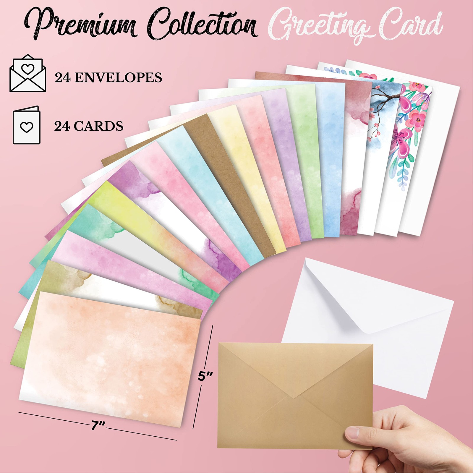 Card Making Kits For Adults And Kids- 24 Blank Greeting 5” x 7” inch, Clear