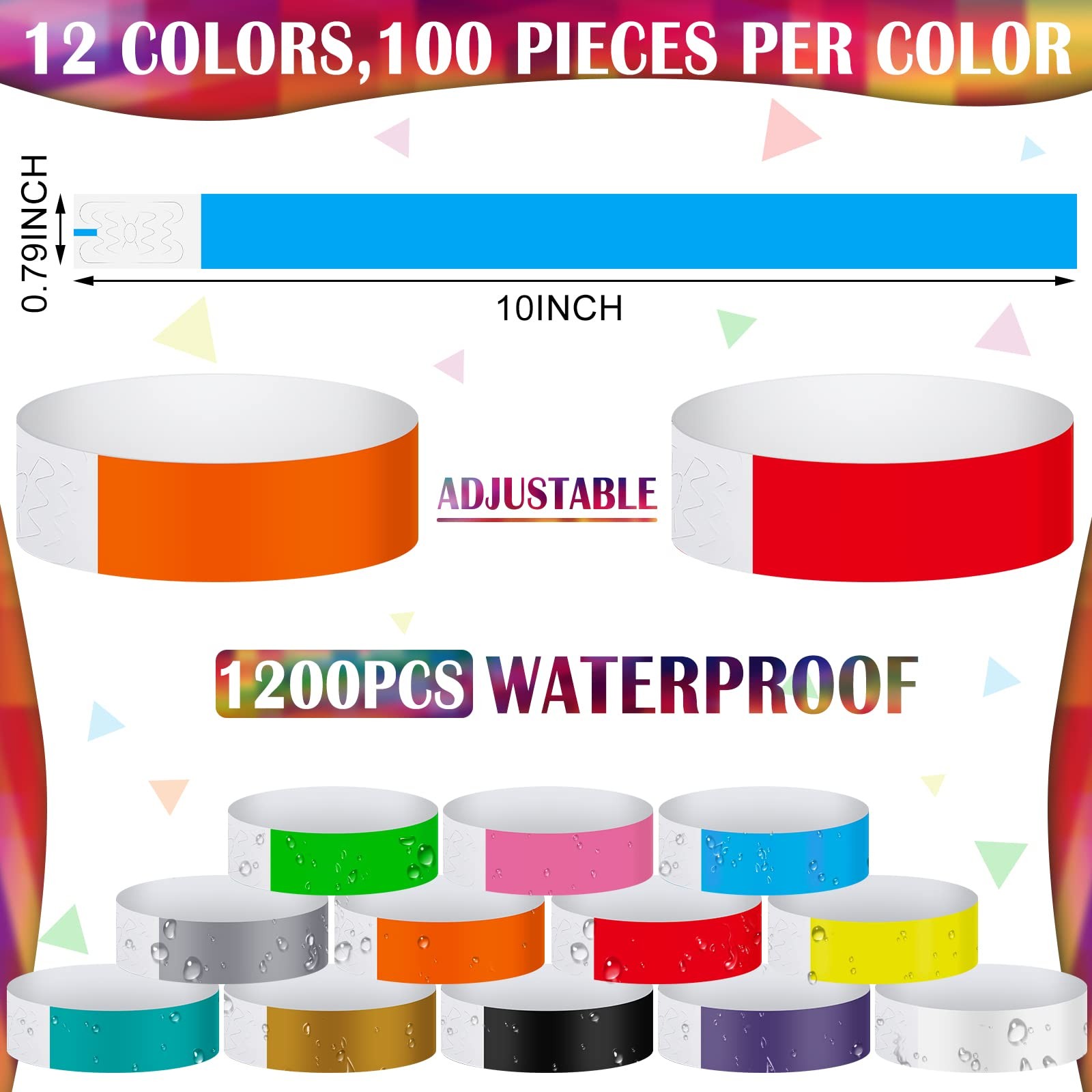 Tudomro 1200 Pack Plastic Paper Wristbands for Classic Pattern, Mixed Colors