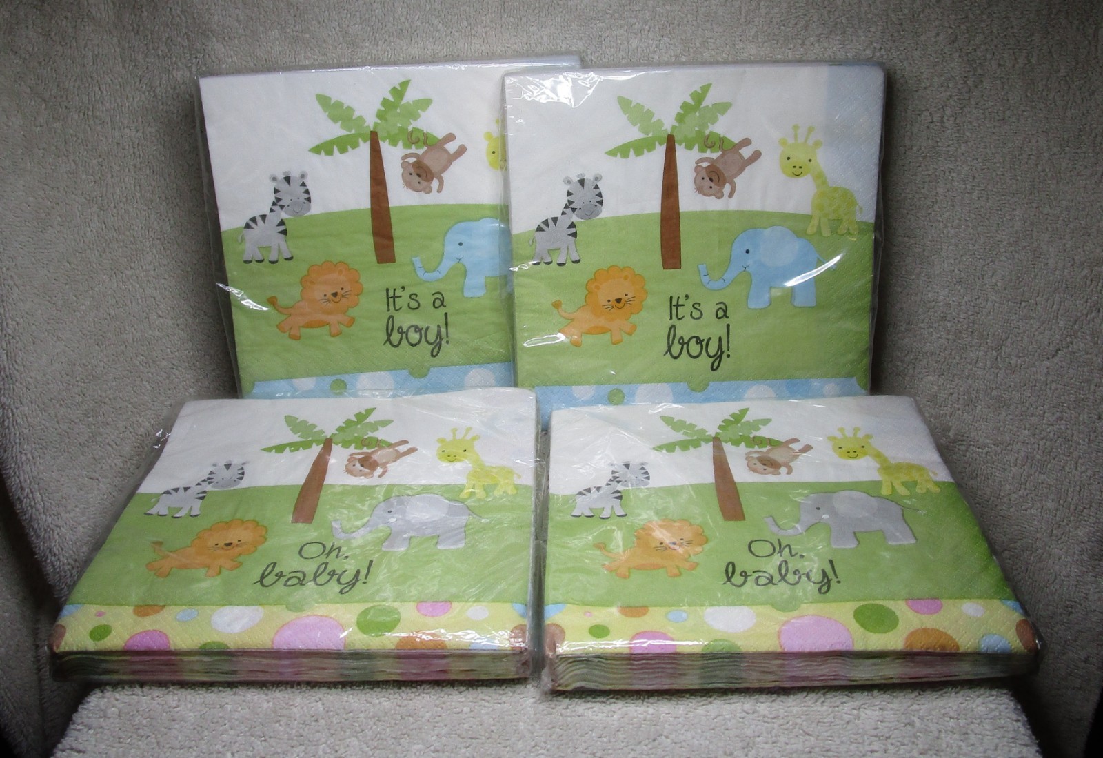 Lot of 4 New & Sealed Baby Napkins Oh Baby! & It’s A Boy! 20 each, 80 Total
