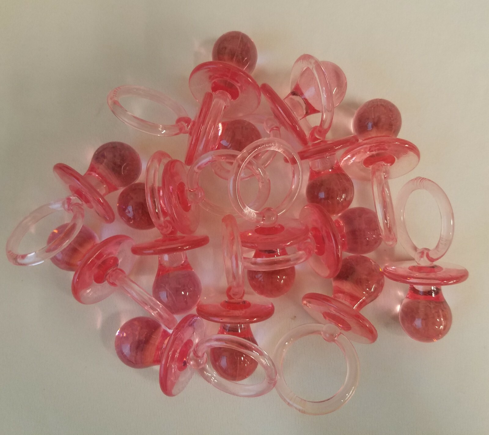 Lot of 15 Large Pink Acrylic Plastic Pacifiers Baby Shower Favors Decorations