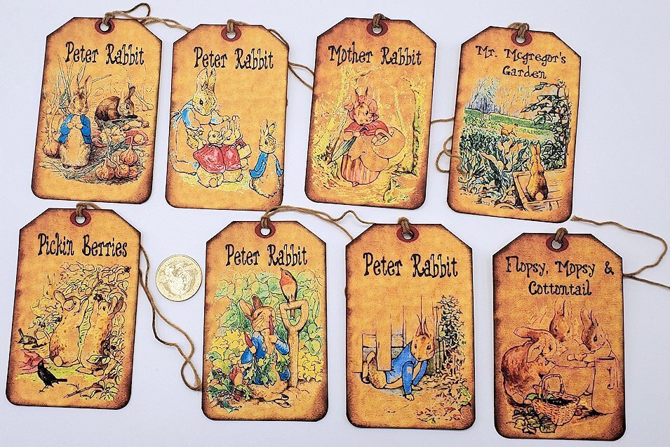 8-Easter-Primitive-Farmhouse-Peter Rabbit-Journal-Linen Cardstock-Gift-Hang-Tags
