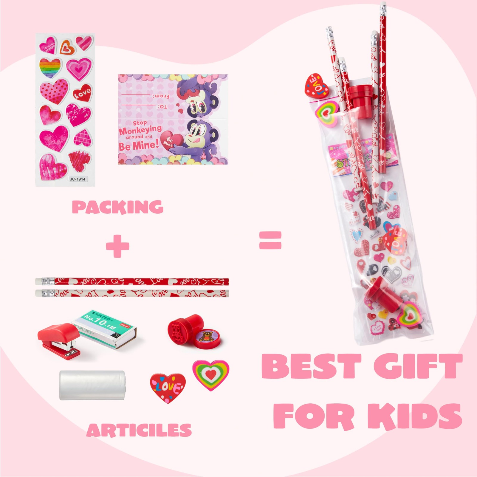 JOYIN 28 Packs/225pcs Valentines Day Stationery Kids Gift Medium, Multicolor