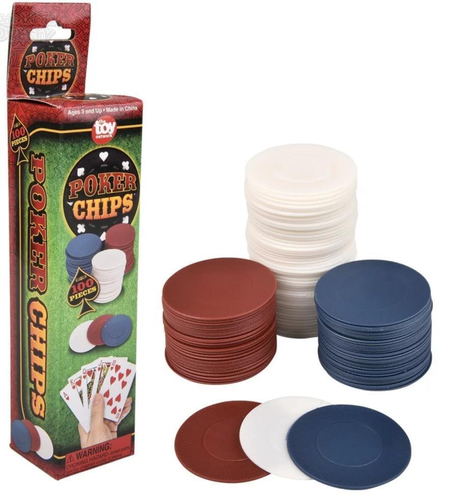 500 PLASTIC POKER CHIPS 1 1/2 INCH DIAMETER RED WHITE & BLUE RETAIL BOXED